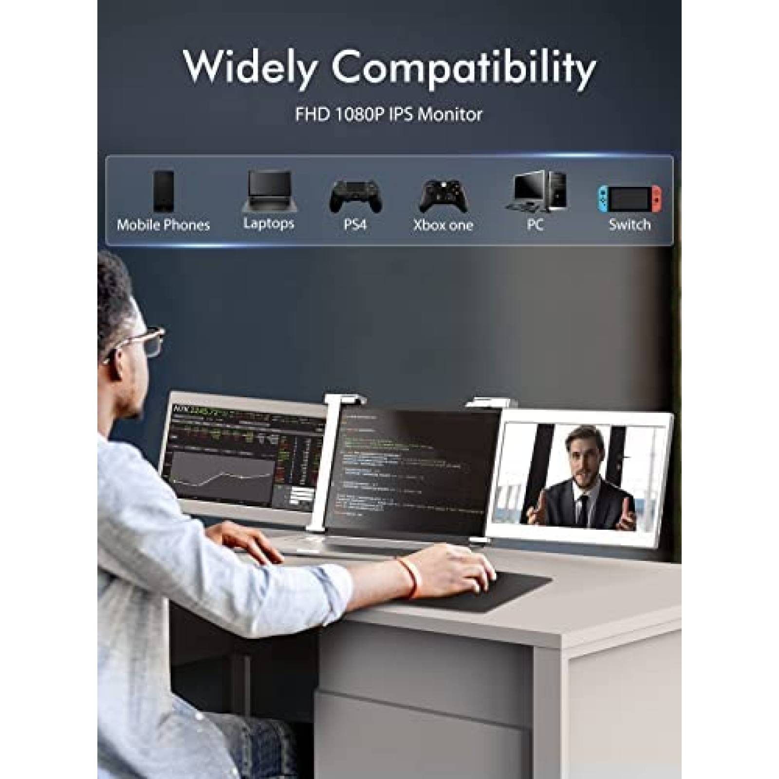 Monitor Portatil FOPO 13.3'' FHD 1080p HDMI USB-C -Gris