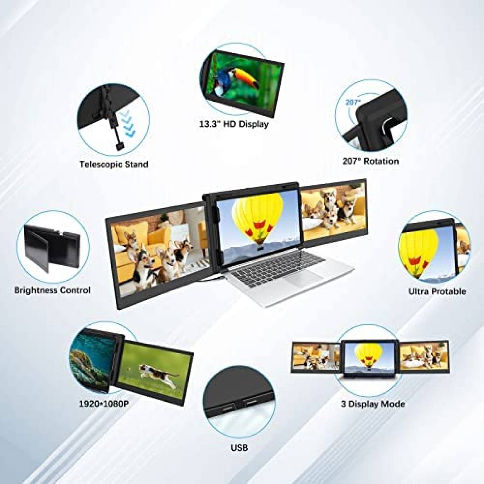 Monitor Doble Portatil ADWOLT 12'' 1080p FHD IPS -Negro