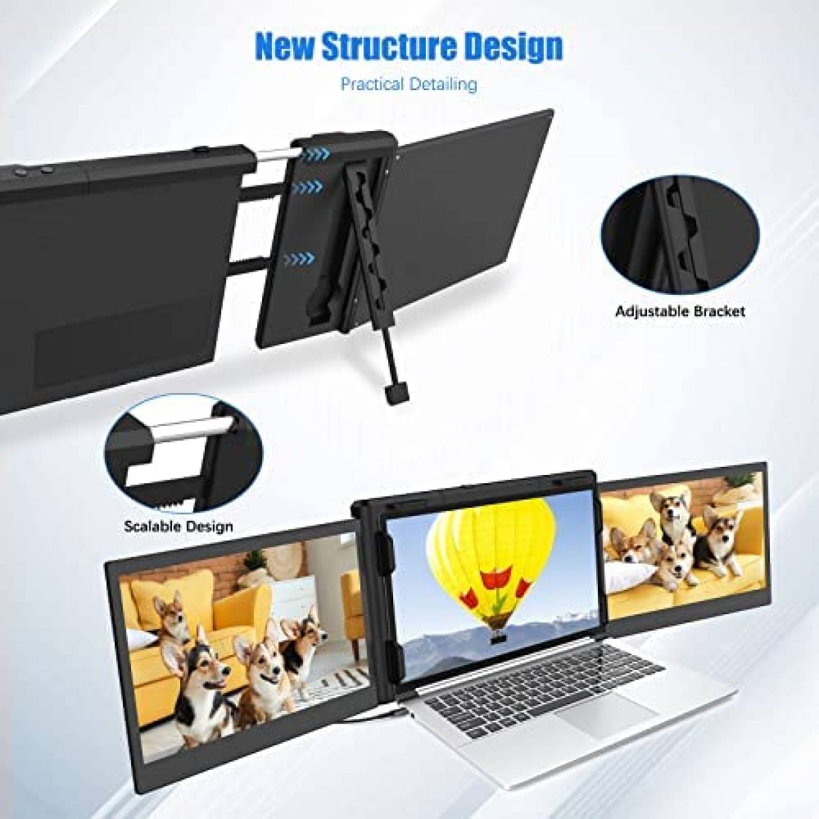 Monitor Doble Portatil ADWOLT 12'' 1080p FHD IPS -Negro