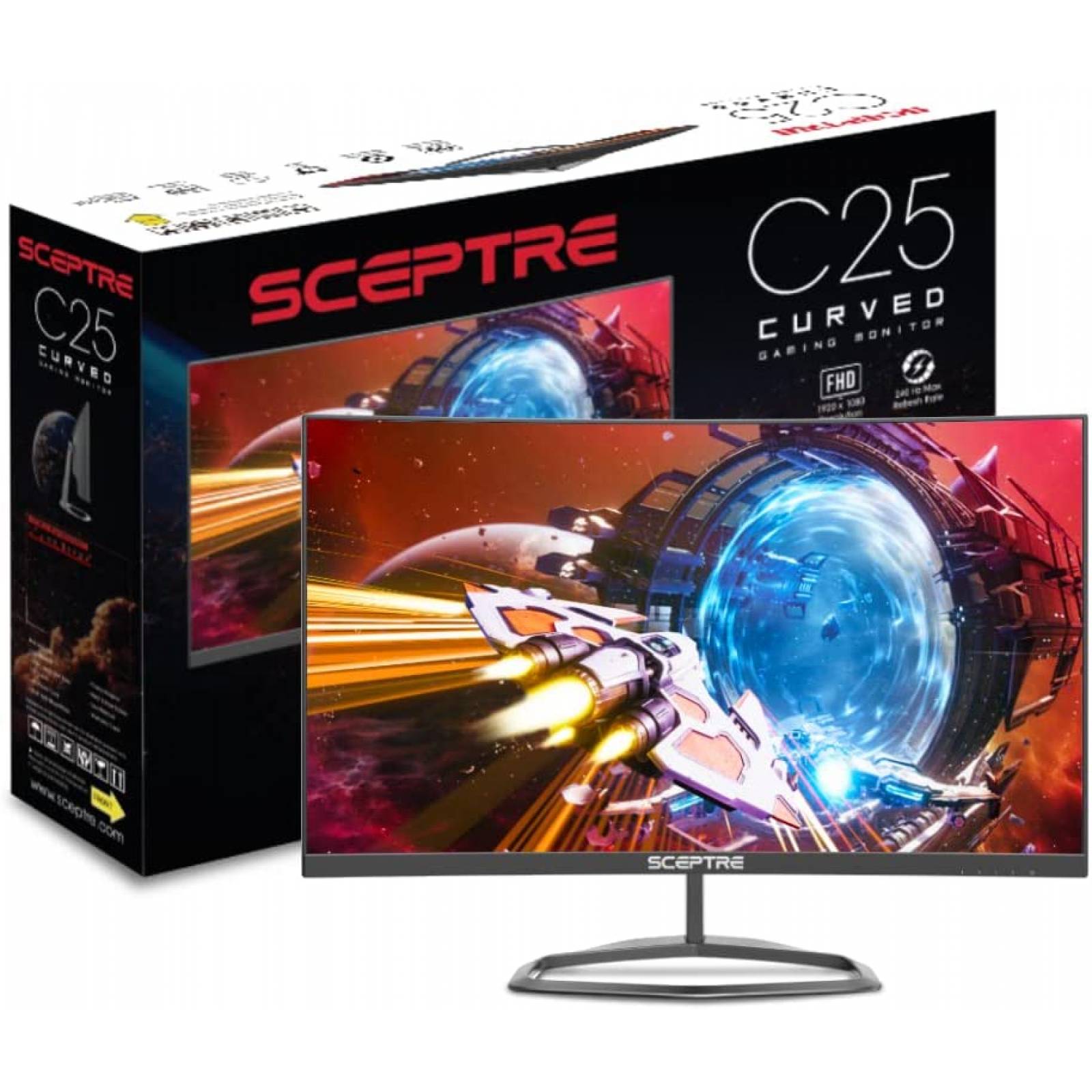  Sceptre Monitor curvo para juegos de 24.5 pulgadas hasta 240Hz  1080p R1500 1ms DisplayPort x2 HDMI x2 altavoces integrados con cambio de  luz azul, negro máquina 2023 (C255B-FWT240) : Electrónica
