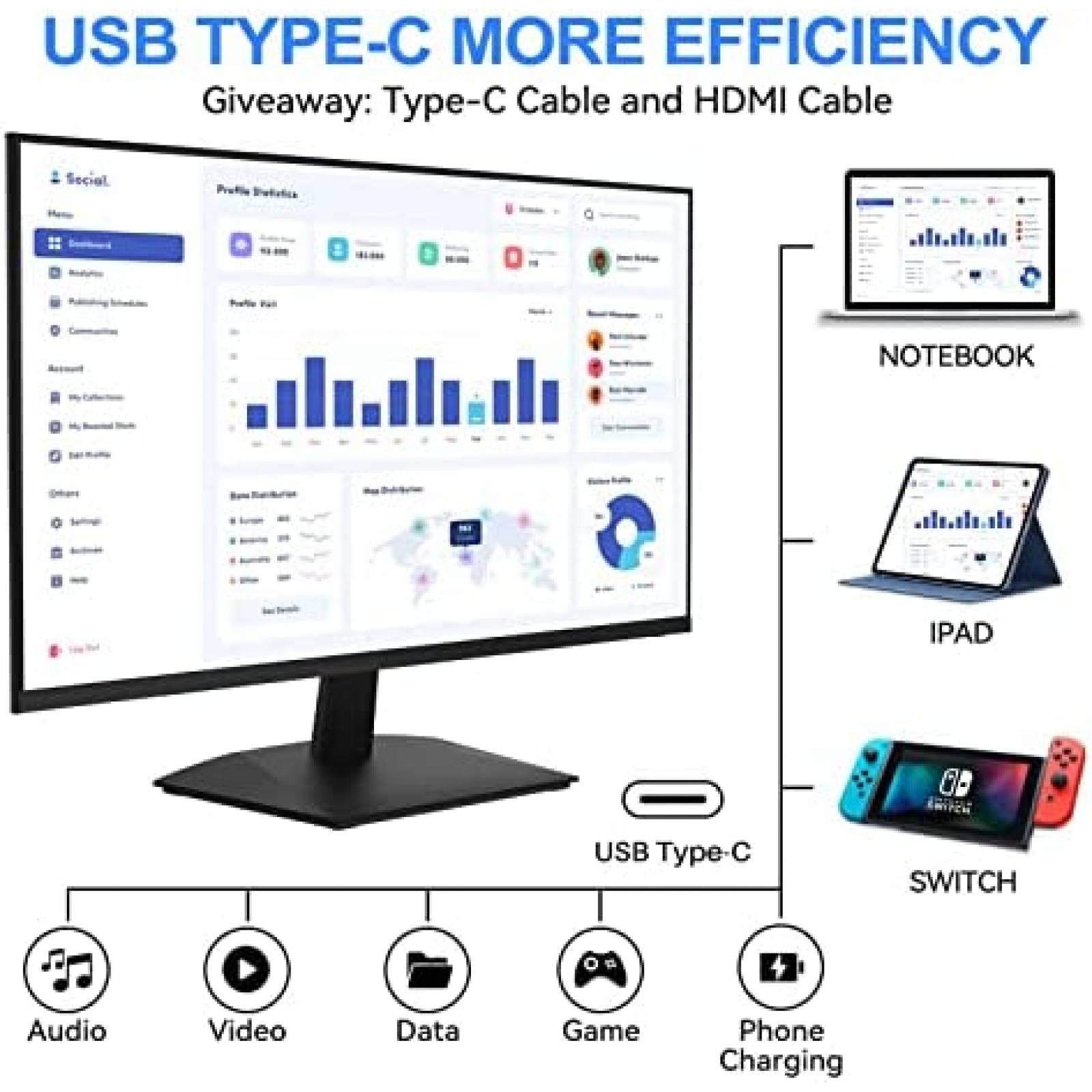 Monitor SANSUI 24'' FHD 75Hz USB C HDMI VGA 3.5mm 3000:1