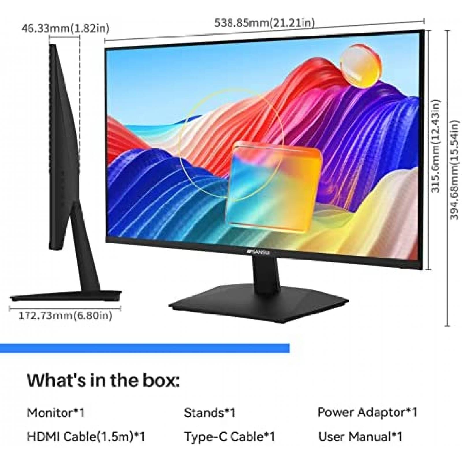 Monitor SANSUI 24'' FHD 75Hz USB C HDMI VGA 3.5mm 3000:1