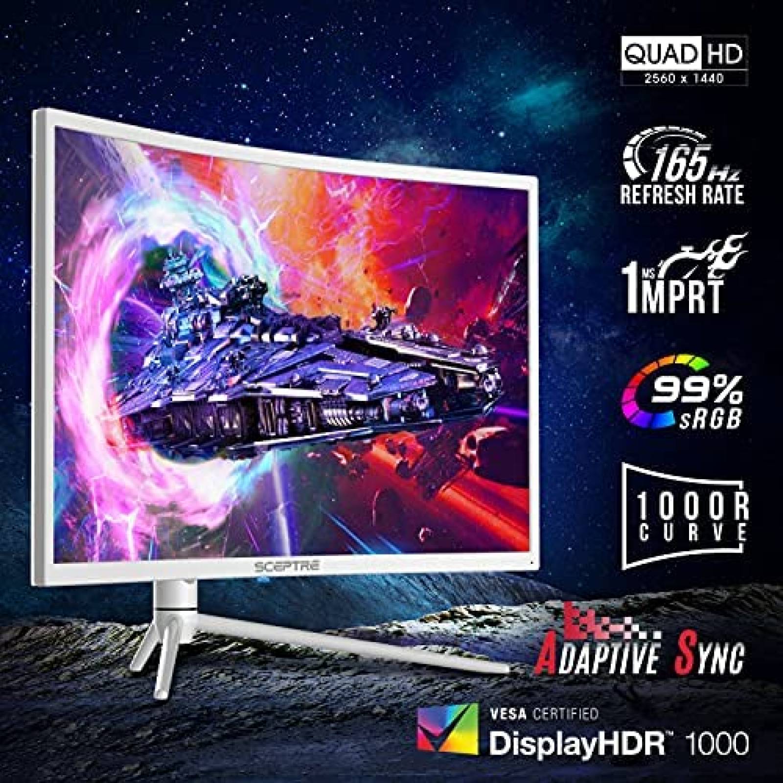 Monitor Curvo Gaming Sceptre 27" 165 Hz 2560x1440 -Blanco