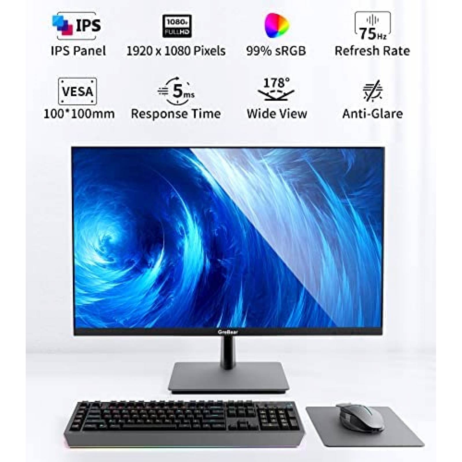 Monitor GreBear 27'' IPS FHD 1080p 75Hz LED HDMI -Negro