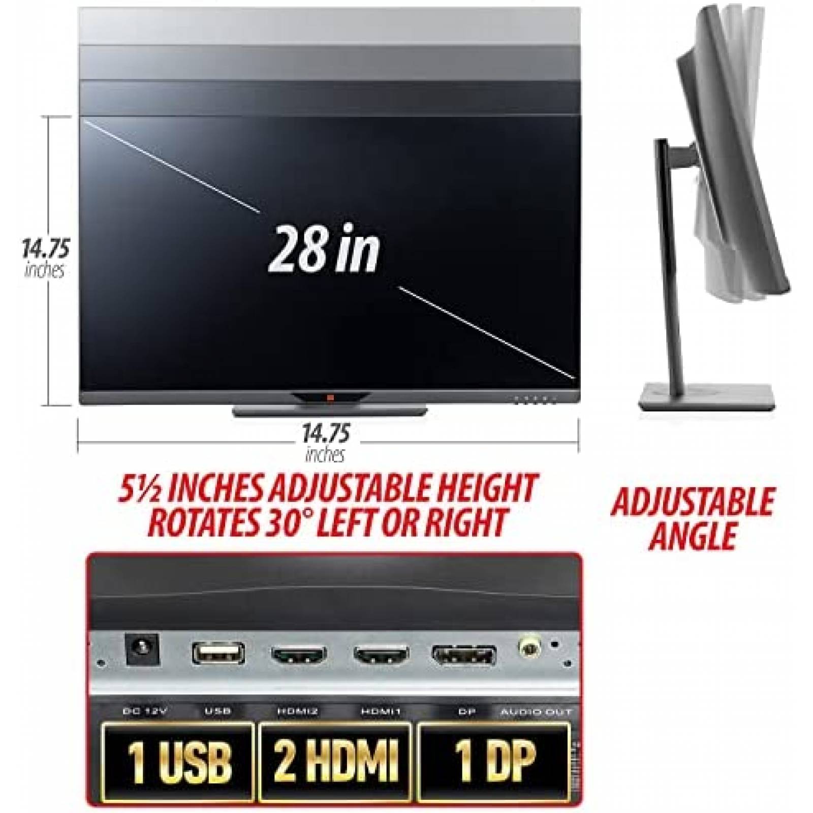 Monitor Deco Gear VM284K 28" 4K 3840x2160 60 Hz -Gris