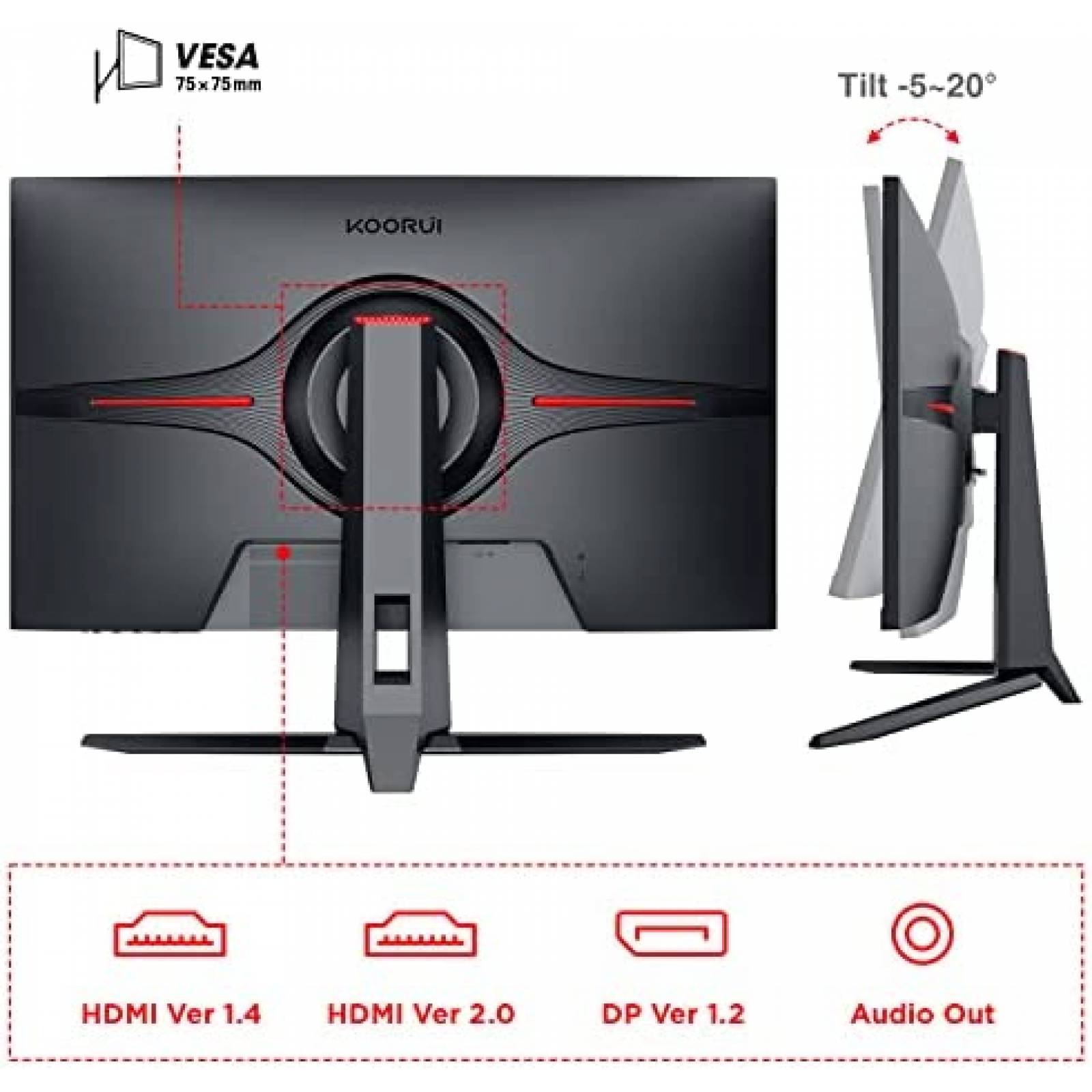 Monitor Gamer KOORUI 27'' QHD 144Hz 1440p HDMI -Negro