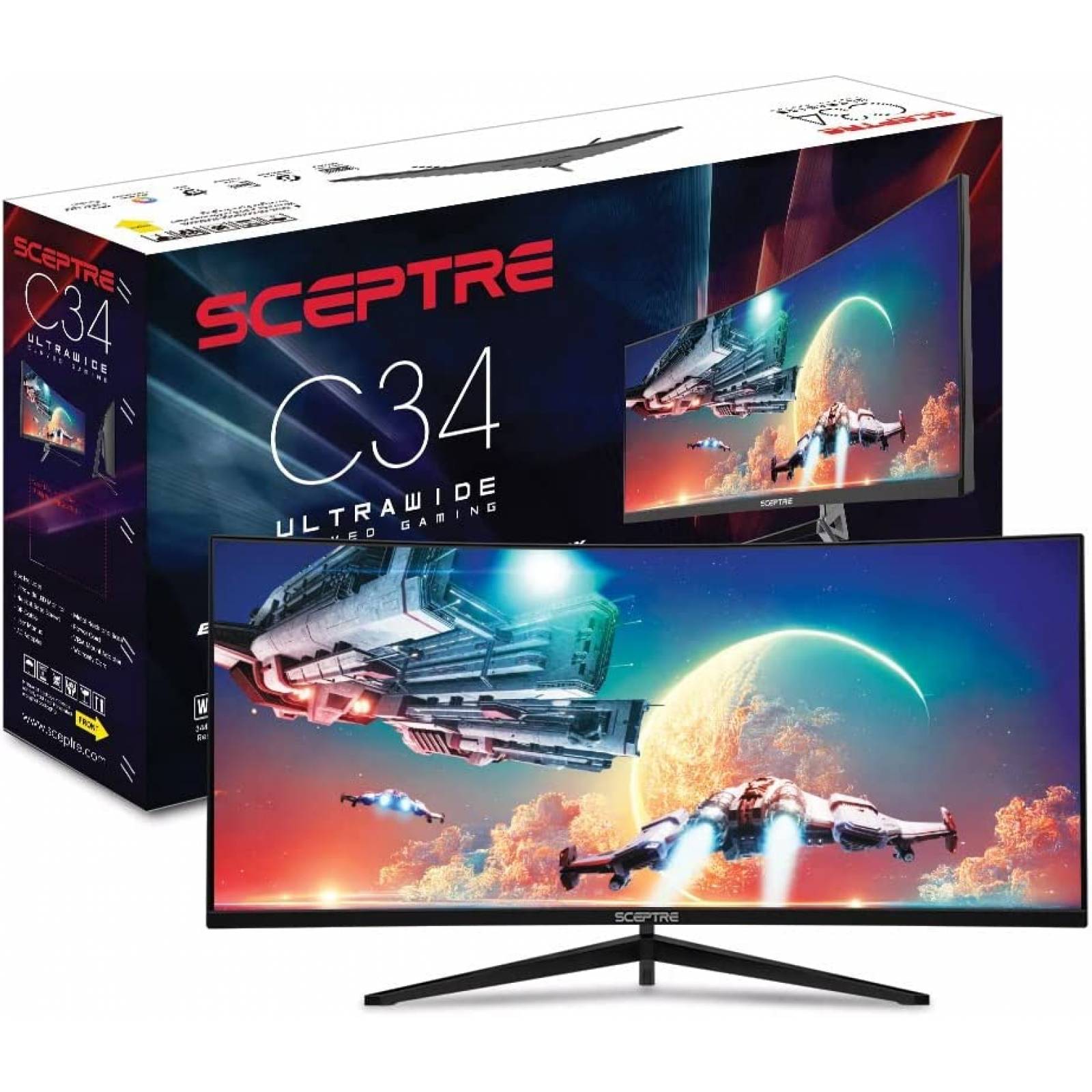 Monitor Curvo Sceptre C345B-QUT168 Ultra Ancho 34" -Negro
