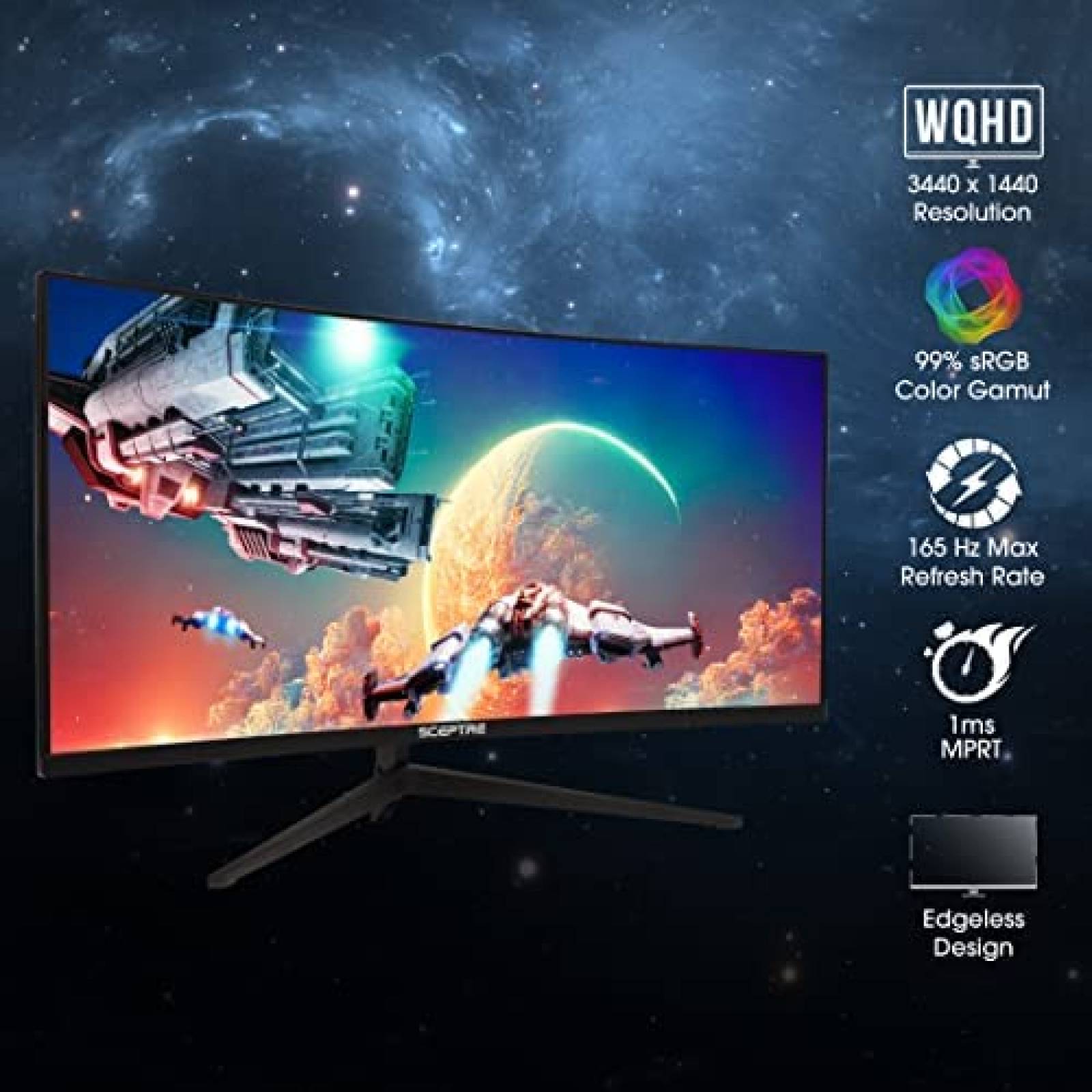 Monitor Curvo Sceptre C345B-QUT168 Ultra Ancho 34" -Negro
