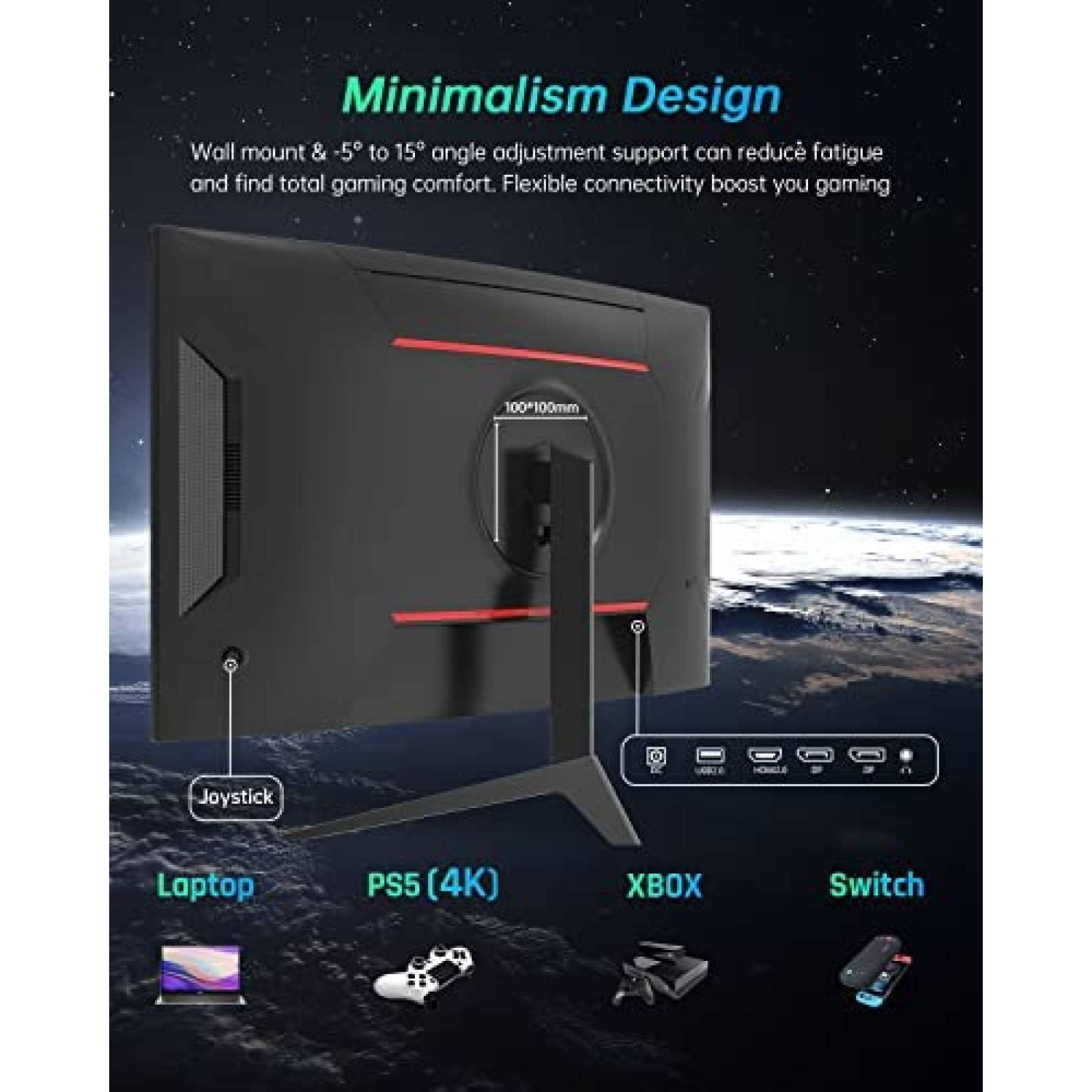 Monitor Gamer KTC 27'' 1440p 165Hz 4K QHD HDR HDMI USB-C