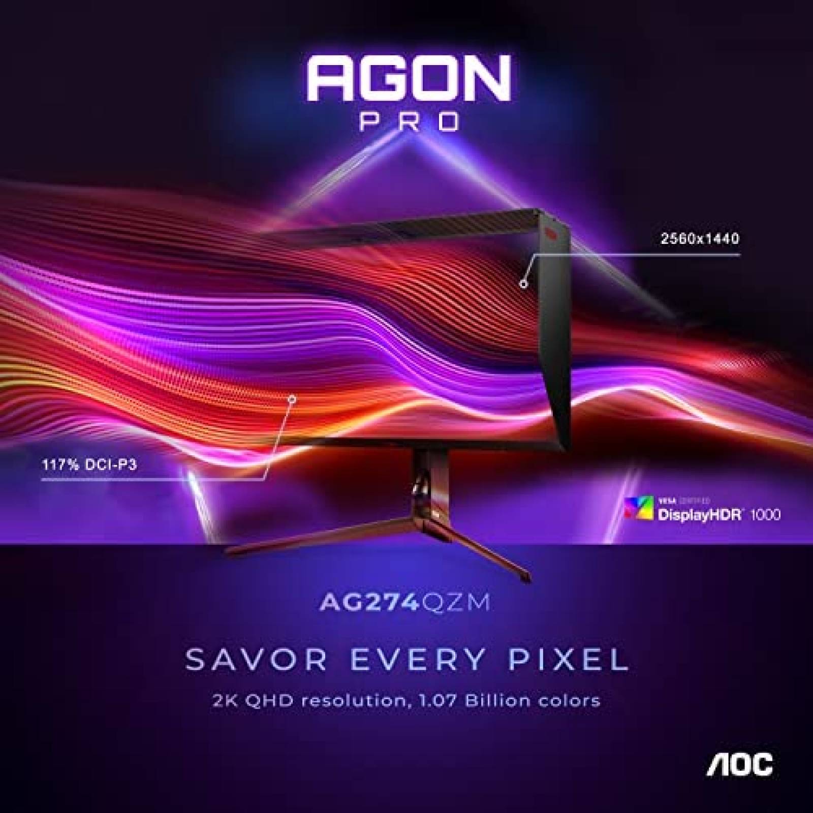 Monitor Gamer AOC Agon PRO 27'' QHD 1440p 240Hz HDR -Negro