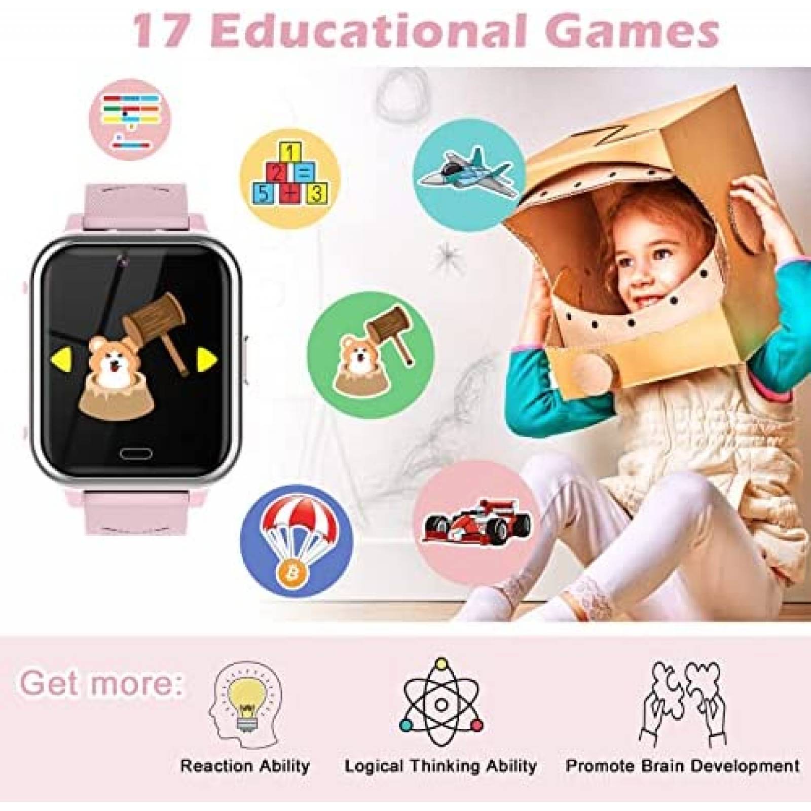 Reloj Inteligente FARSAGION Para Niños con Juegos -Rosa
