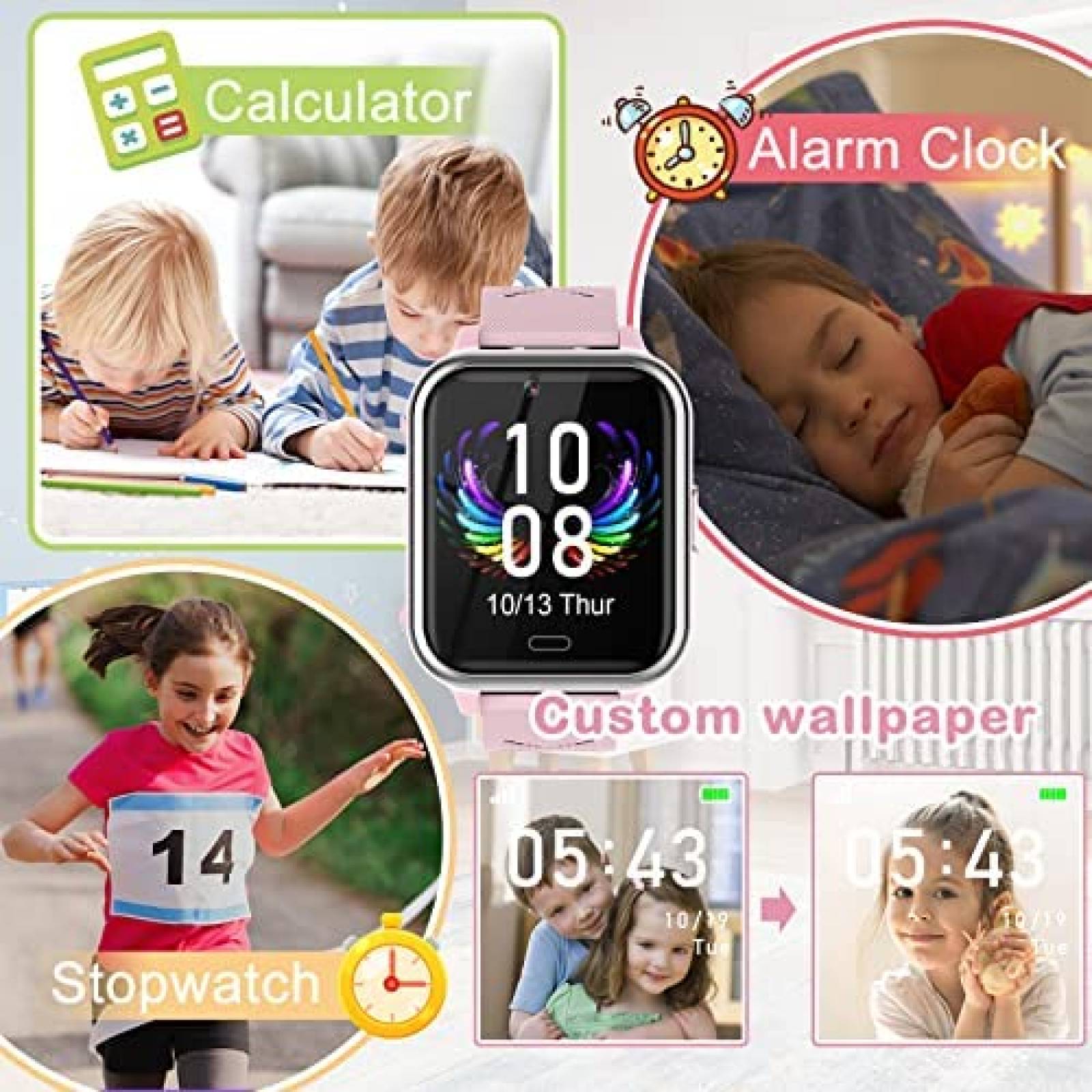 Reloj Inteligente FARSAGION Para Niños con Juegos -Rosa