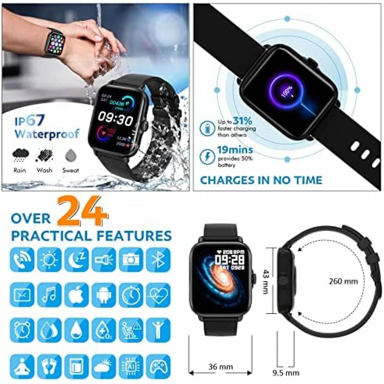SmartWatch Watchiee Fitness Bluetooth Touchscreen -Negro