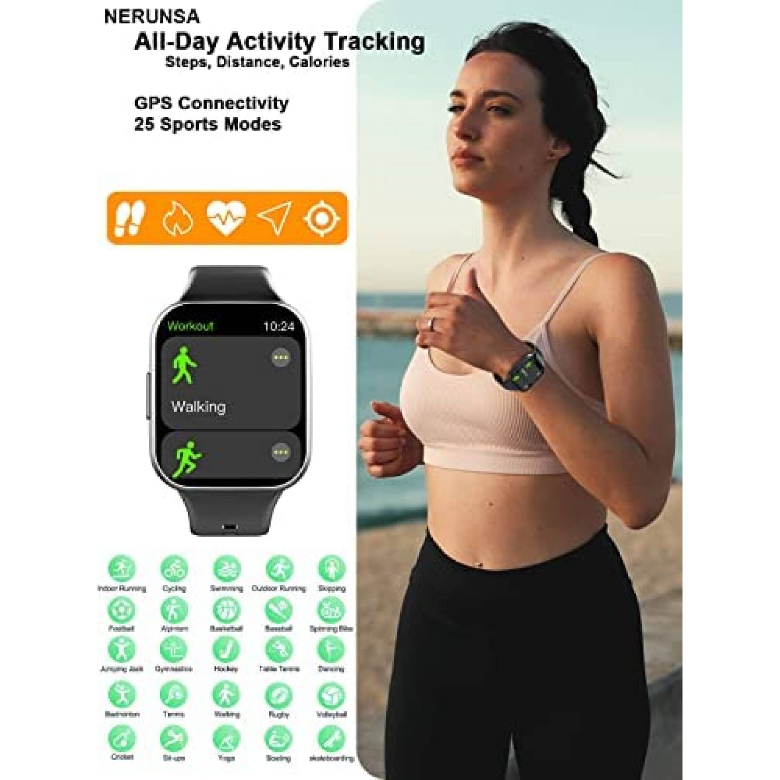 SmartWatch NERUNSA Fitness Bluetooth Touchscreen -Negro