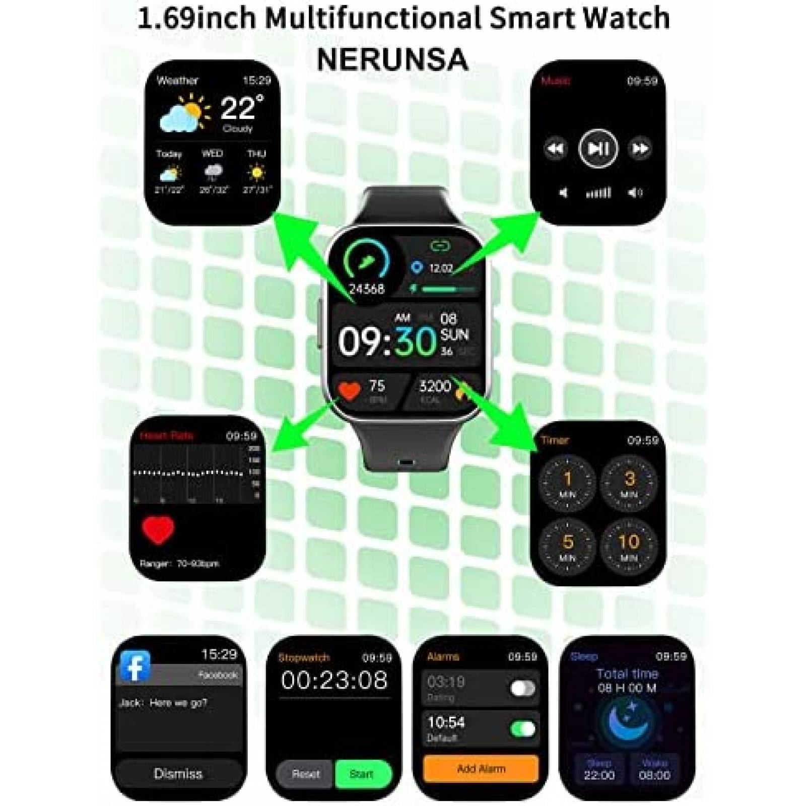 SmartWatch NERUNSA Fitness Bluetooth Touchscreen -Negro