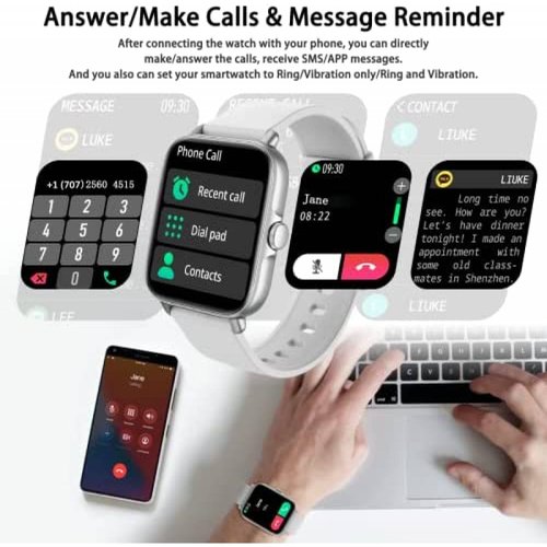 Reloj inteligente para mujer (hacer/responder llamadas), reloj inteligente  Wwzzey con pantalla táctil Bluetooth de 1.7 pulgadas, relojes para
