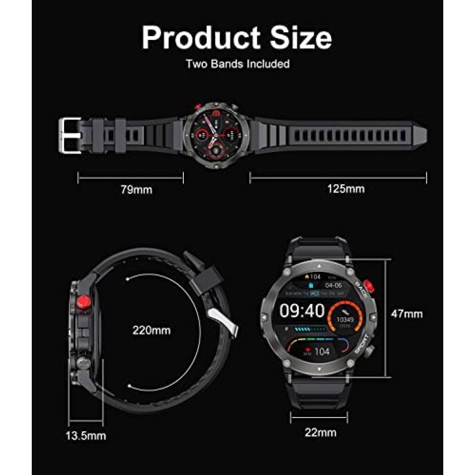 SmartWatch SIEMORL Fitness Bluetooth Touchscreen -Negro
