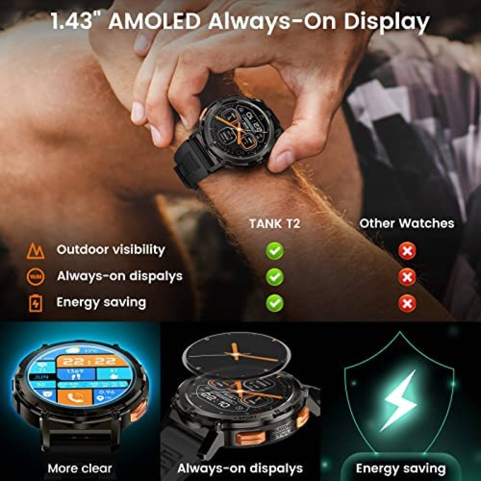 Smartwatch KOSPET Resistente al Agua AMOLED -Negro