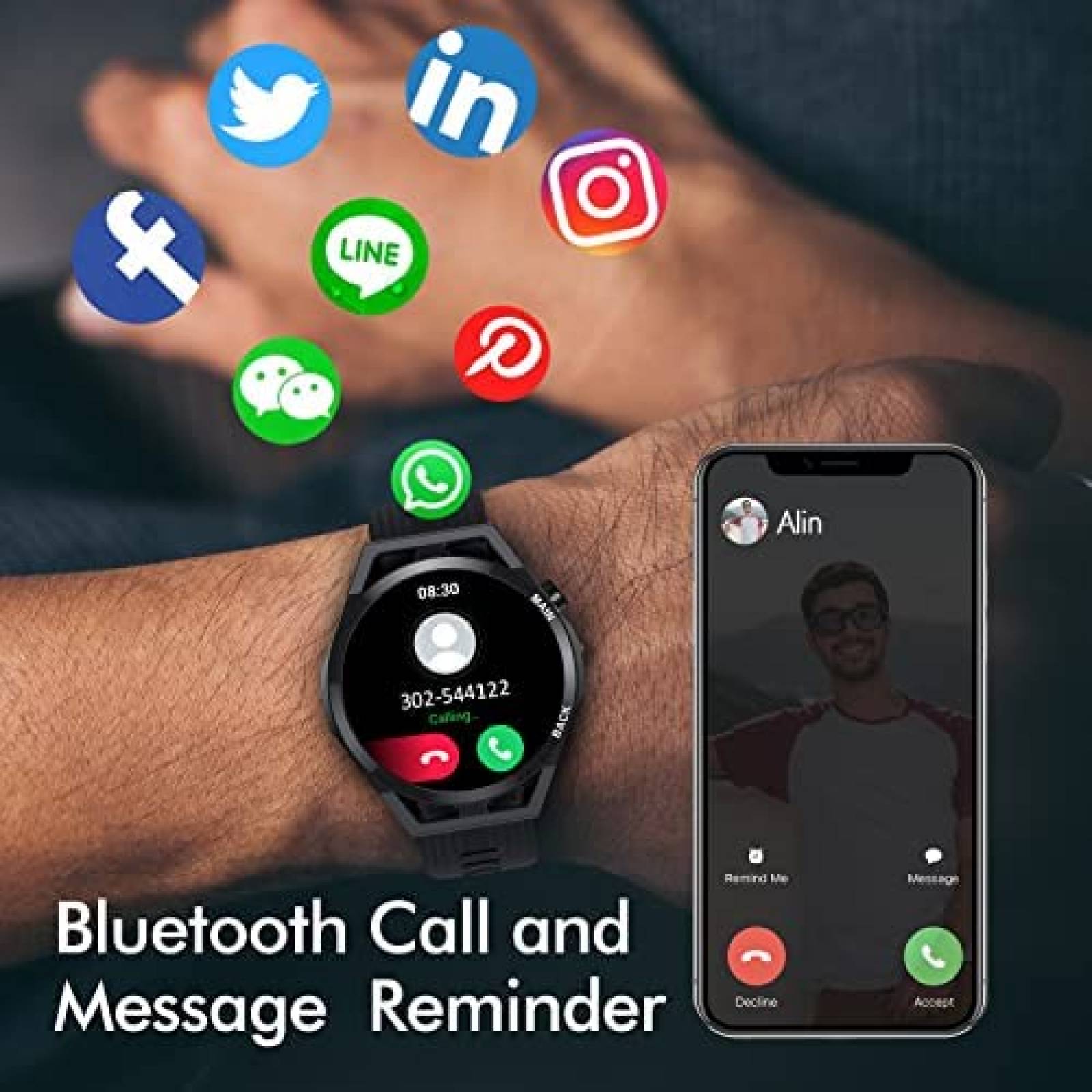 Smartwatch FTTMWTAG Para Responder/Hacer Llamadas -Negro