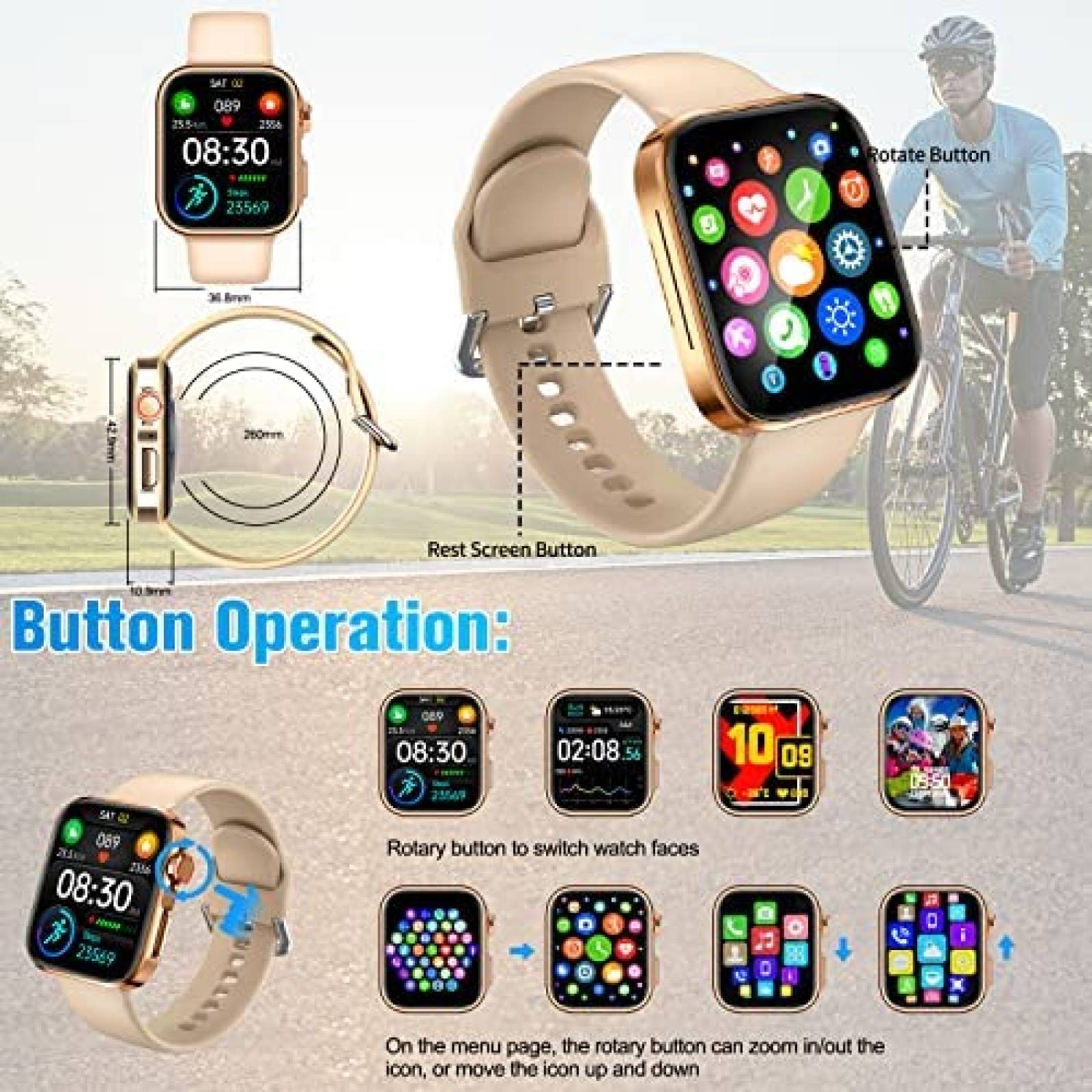 Smartwatch ACEDIS Rastreador de Actividad Fisica -Oro