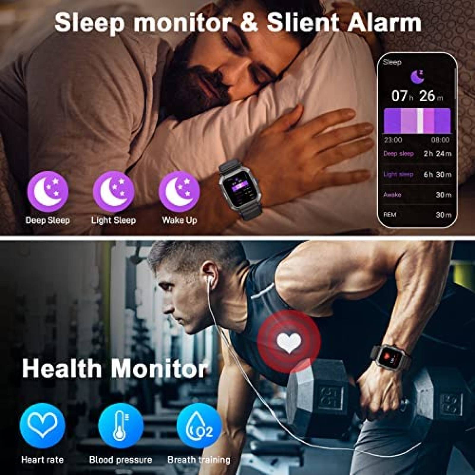 Smartwatch Rlaineox Rastreador de Actividad Fisica -Negro