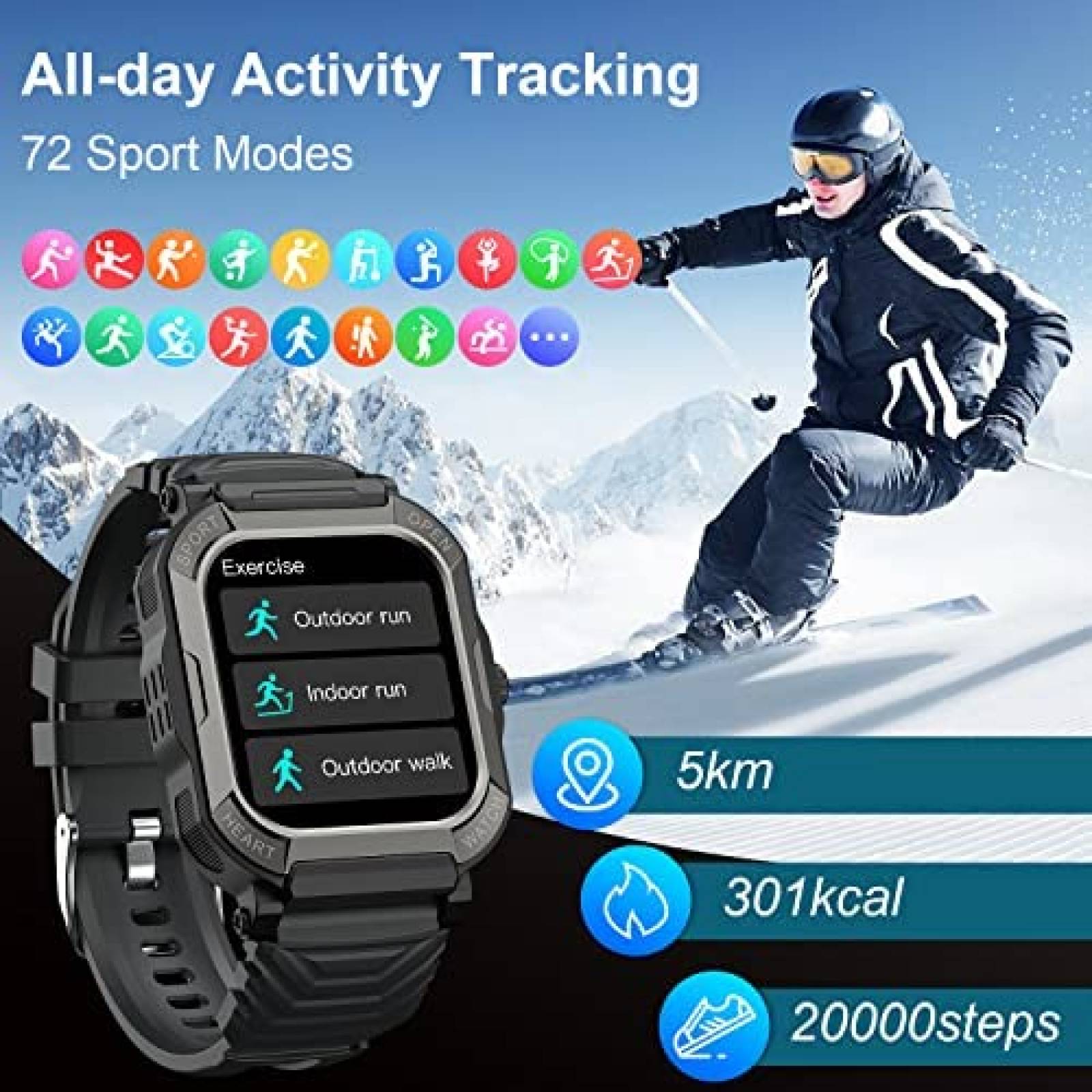 Smartwatch Rlaineox Rastreador de Actividad Fisica -Negro