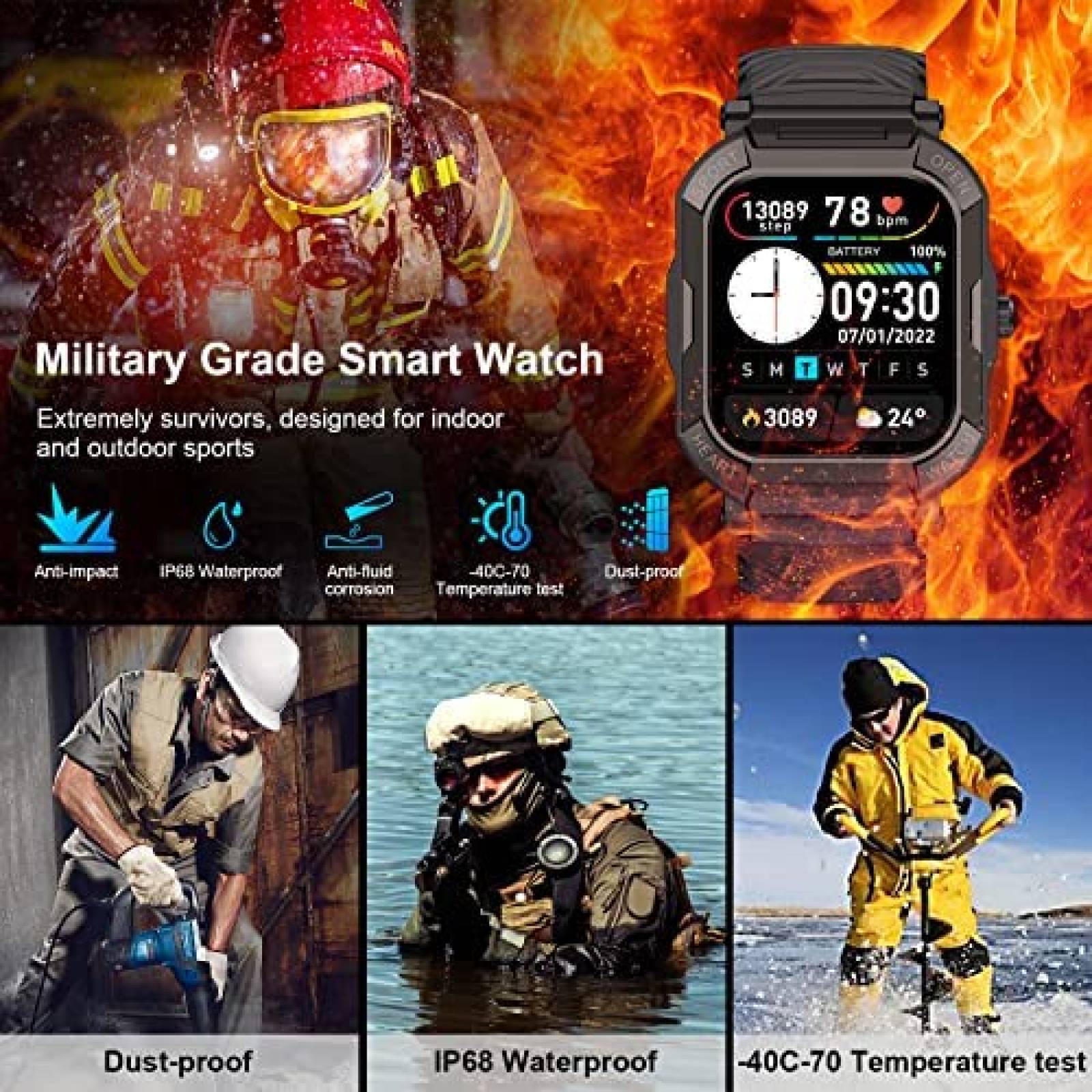 Smartwatch Rlaineox Rastreador de Actividad Fisica -Negro