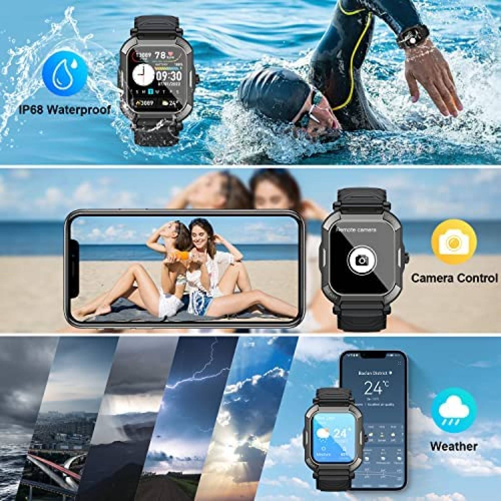 Smartwatch Rlaineox Rastreador de Actividad Fisica -Negro