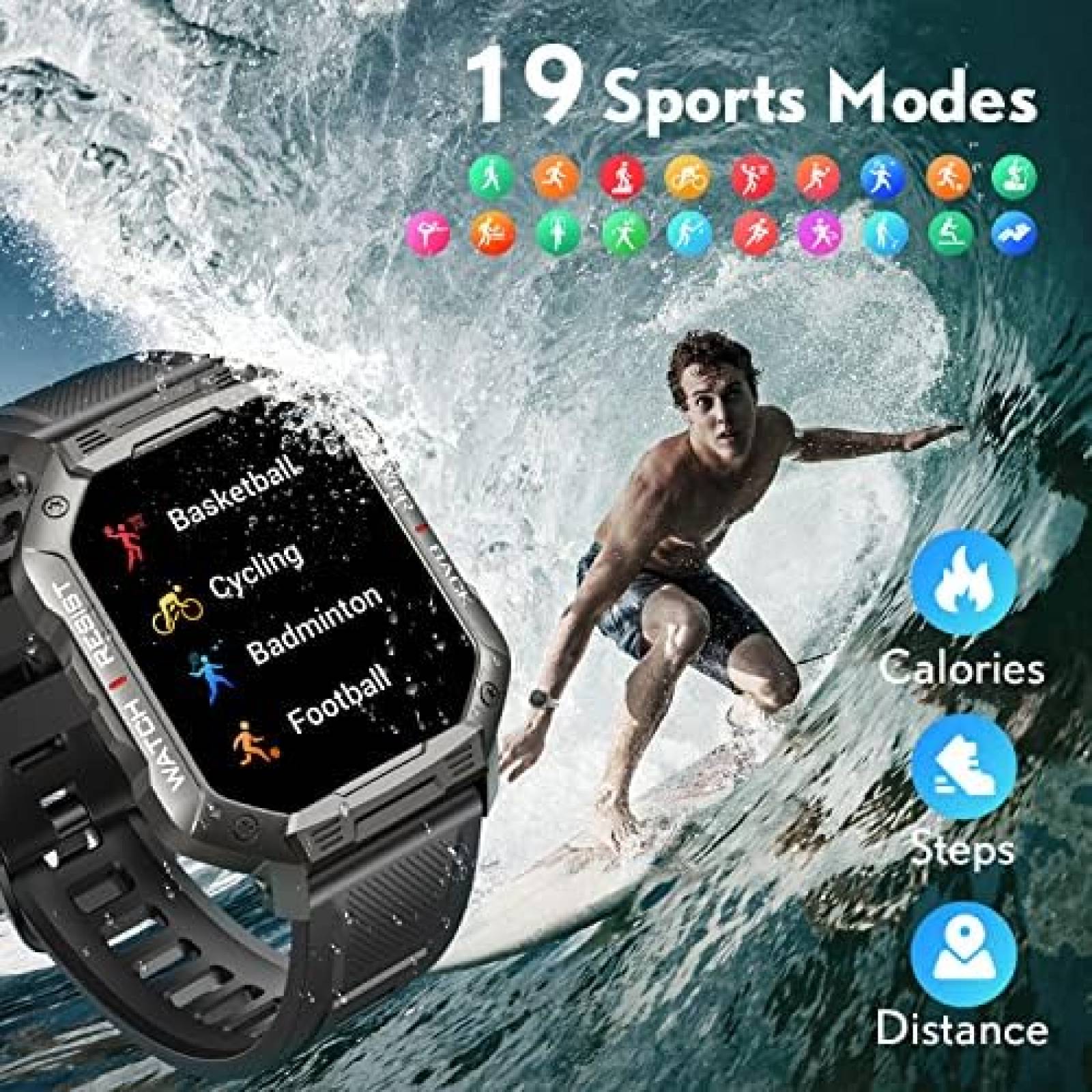 Smartwatch TAOPON Rastreador de Actividad Fisica -Negro