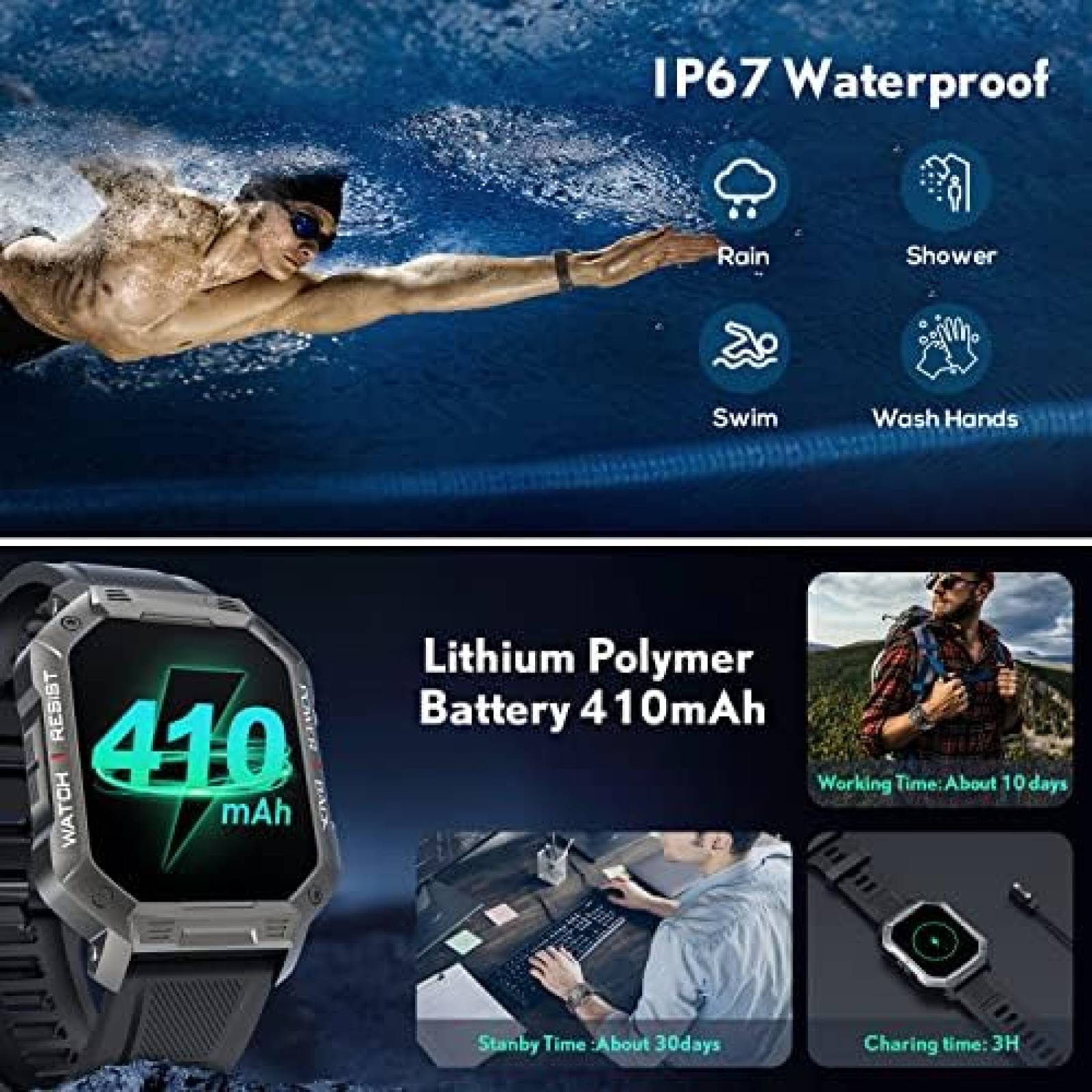 Smartwatch TAOPON Rastreador de Actividad Fisica -Negro