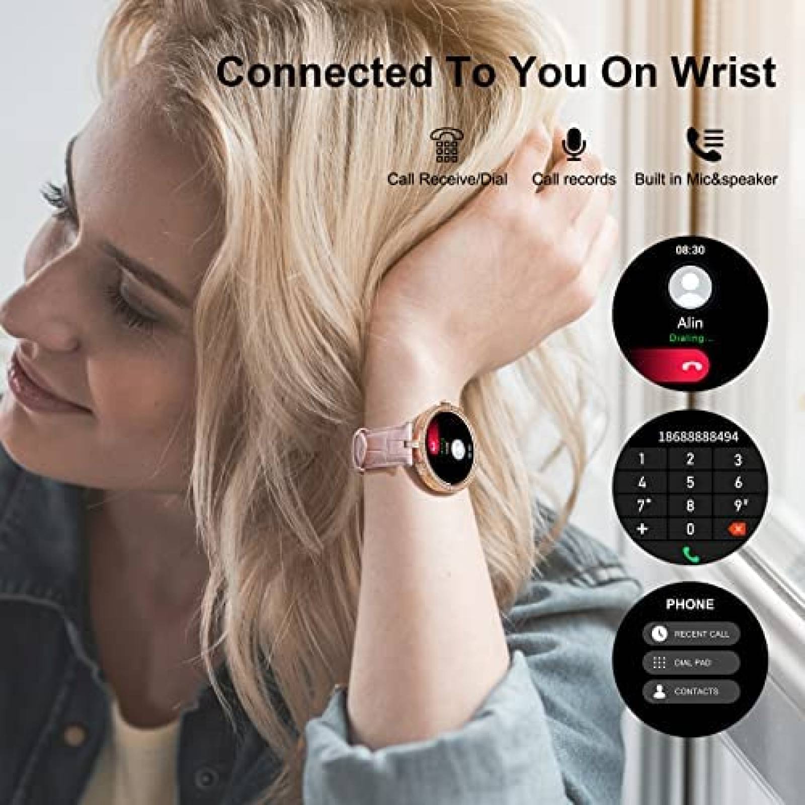 Smartwatch JENYNG 1.3'' Resiste al Agua Control Voz -Rosa