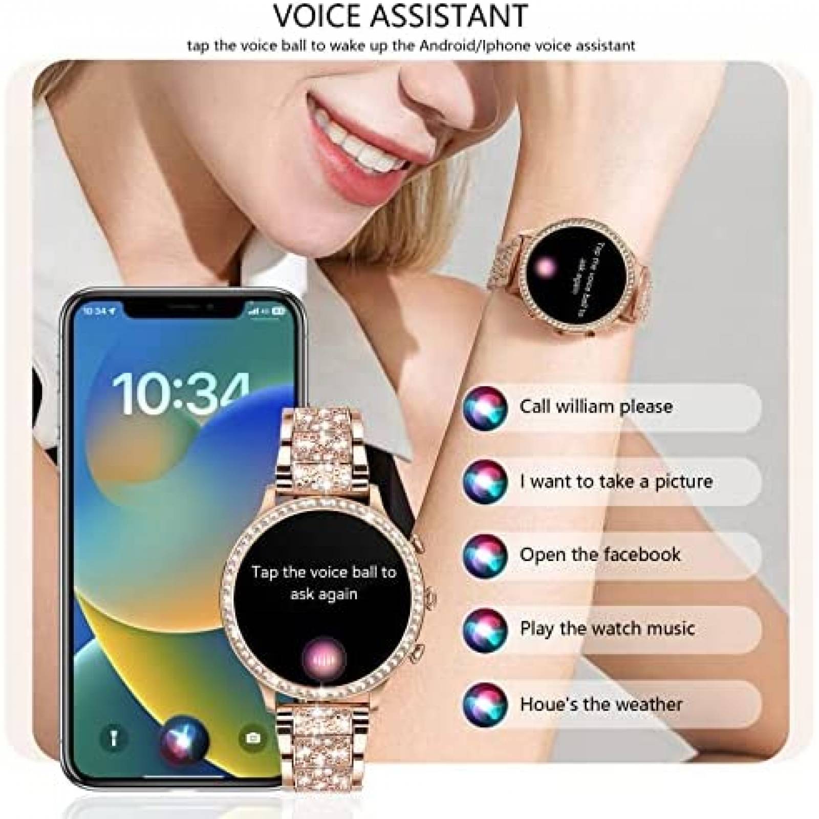 Smartwatch JENYNG Mide Frecuencia Cardiaca Tactil -Dorado