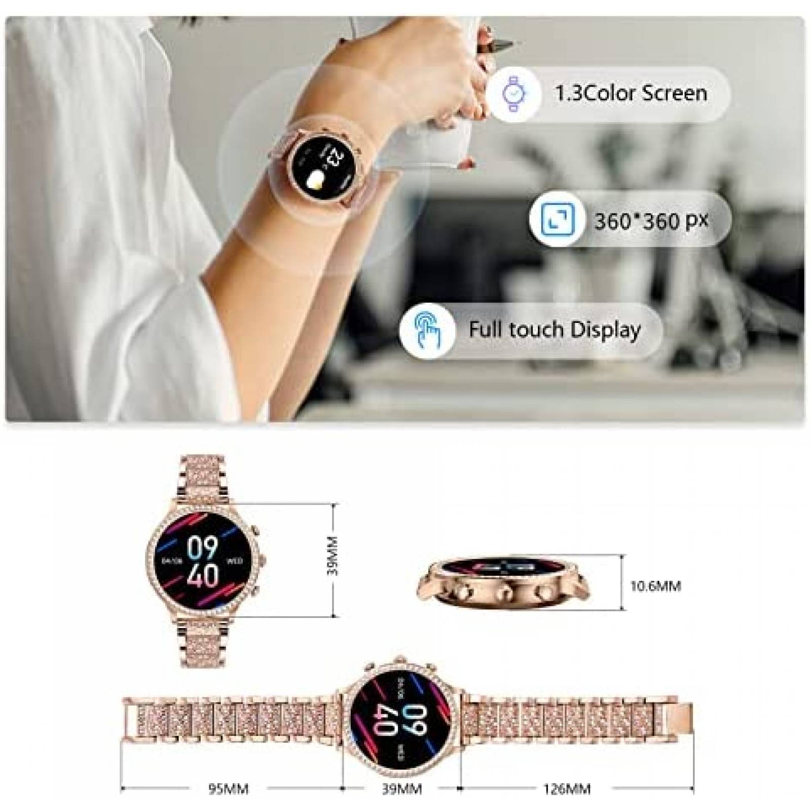 Smartwatch JENYNG Mide Frecuencia Cardiaca Tactil -Dorado