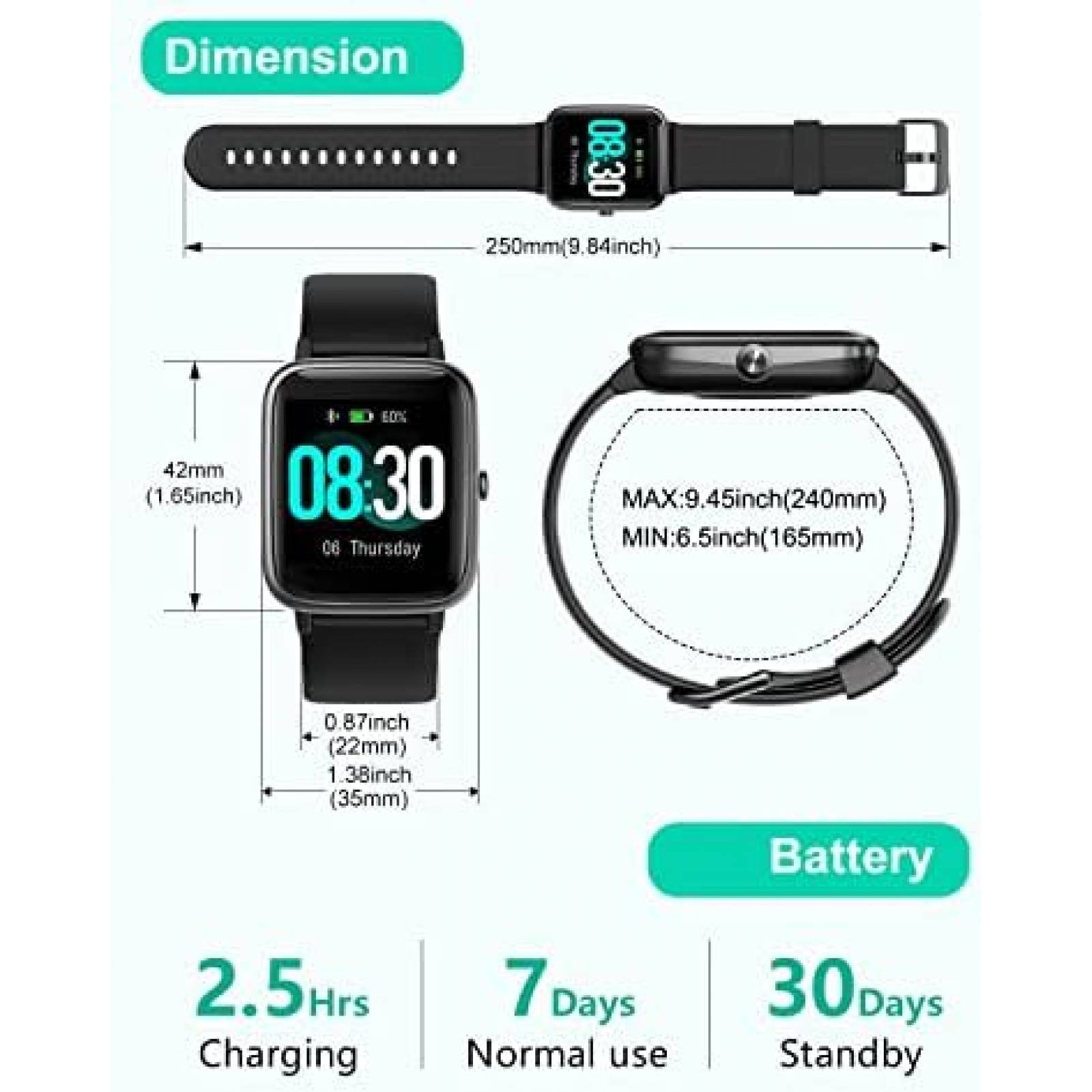 Reloj Inteligente GRV IP68 Con Monitor de Salud -Negro