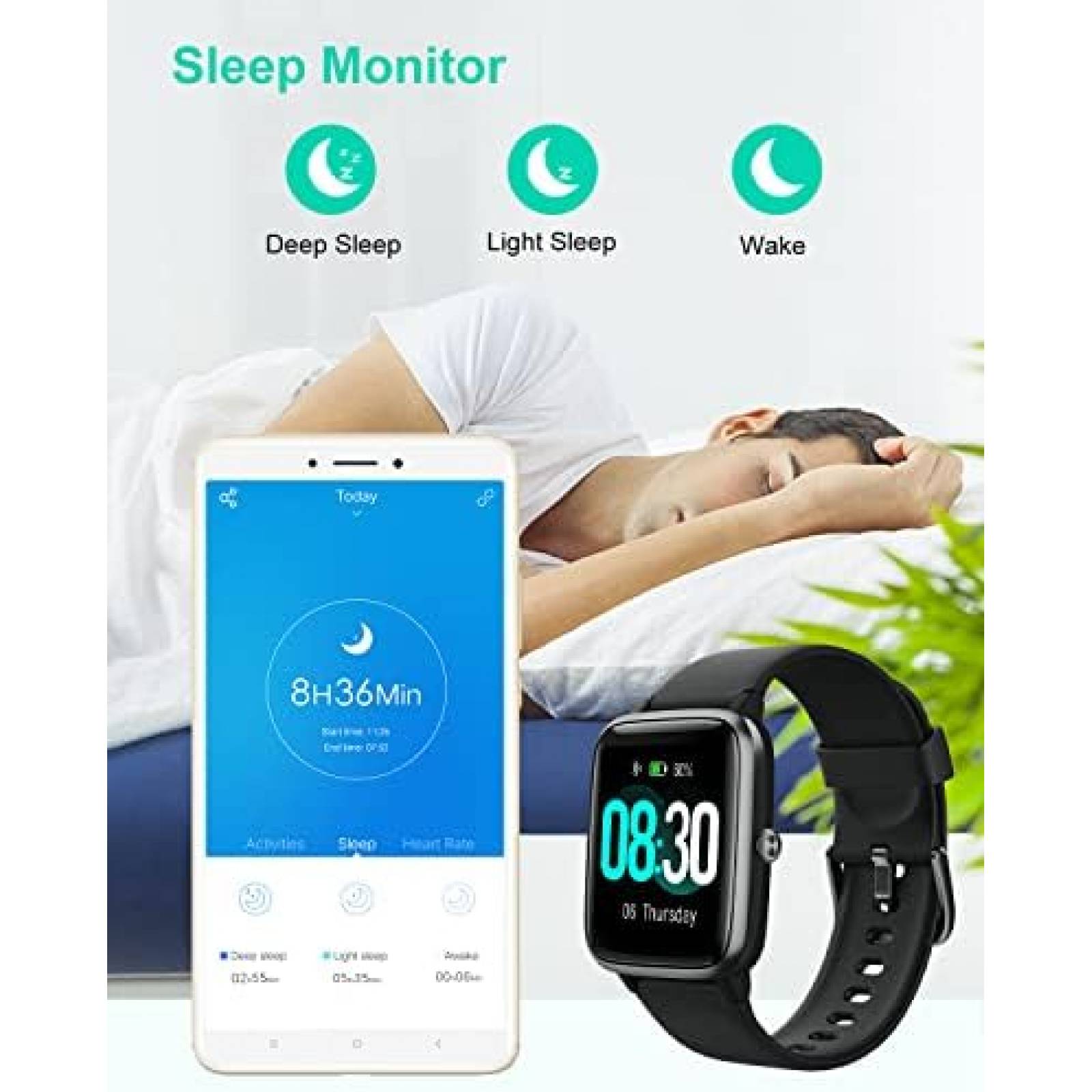 Reloj Inteligente GRV IP68 Con Monitor de Salud -Negro
