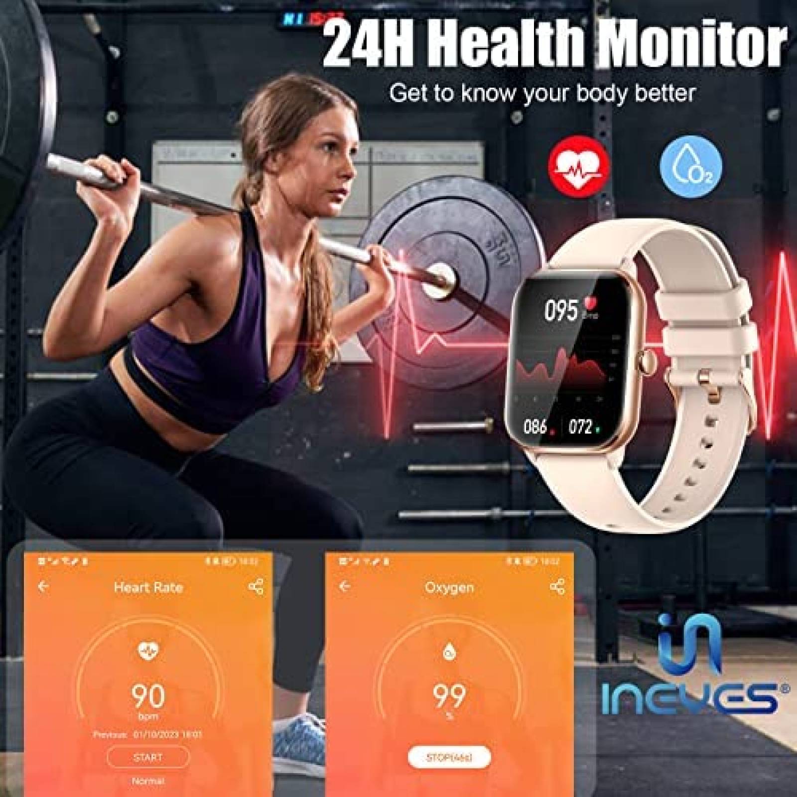 SmartWatch INEYES Fitness Bluetooth Touchscreen -Beige