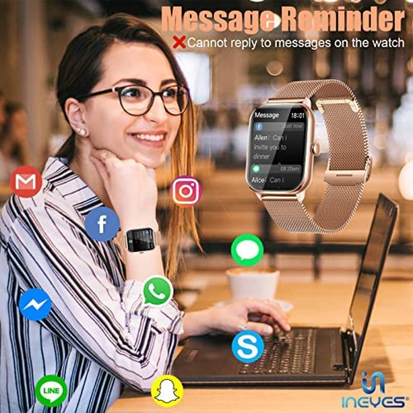 SmartWatch INEYES Fitness Bluetooth Touchscreen -Beige