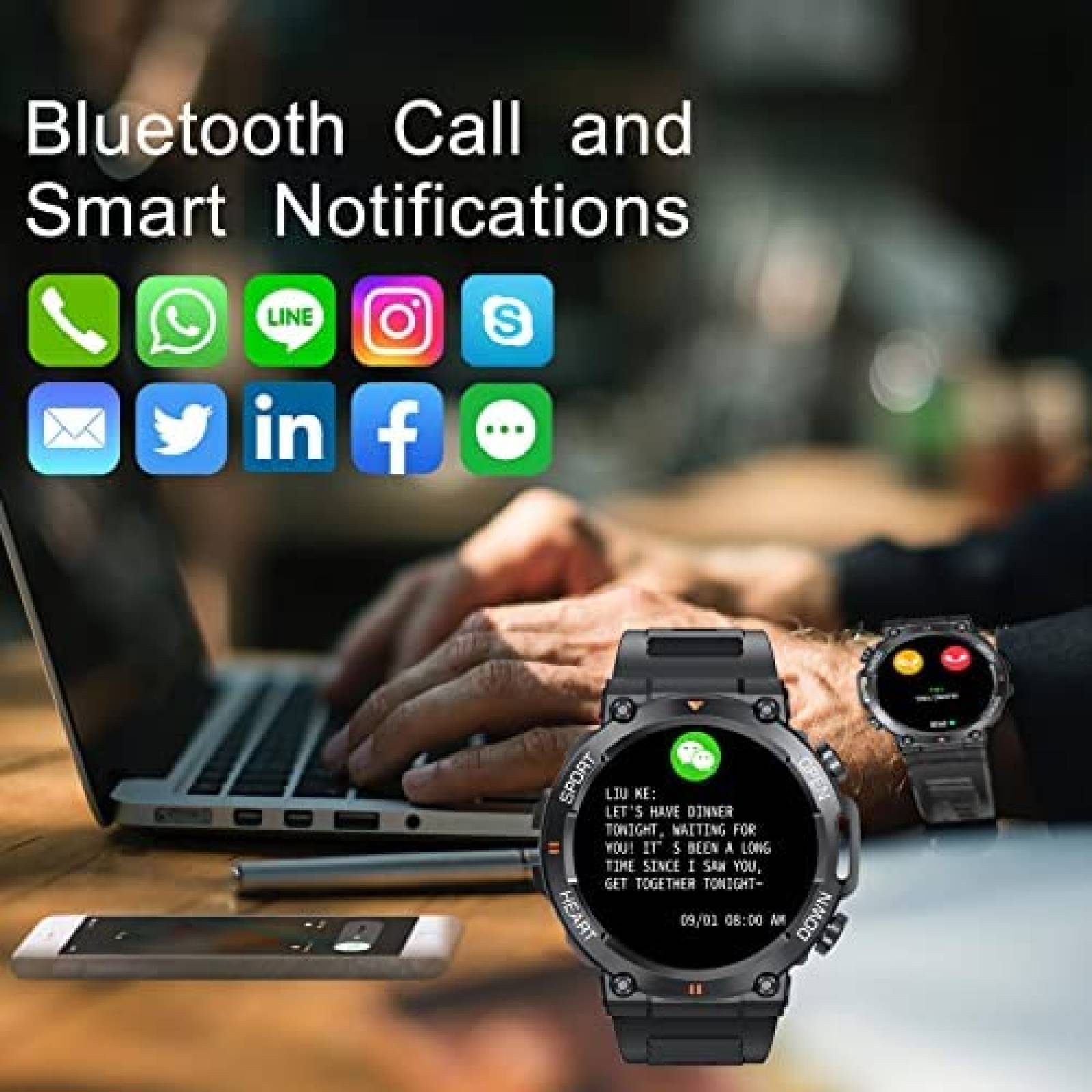 SmartWatch Tiwain Fitness Bluetooth Touchscreen -Negro