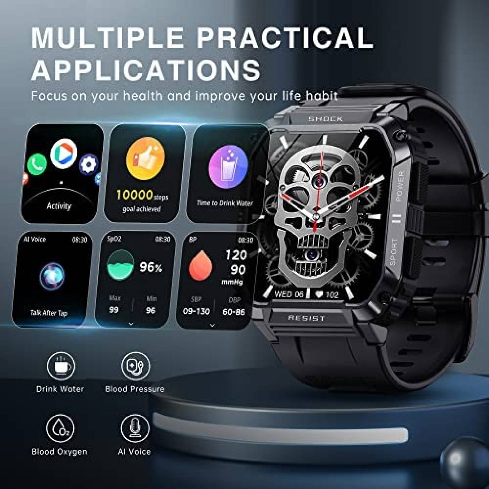 Smartwatch HYSTORM Mide Frecuencia Cardiaca Impremiable