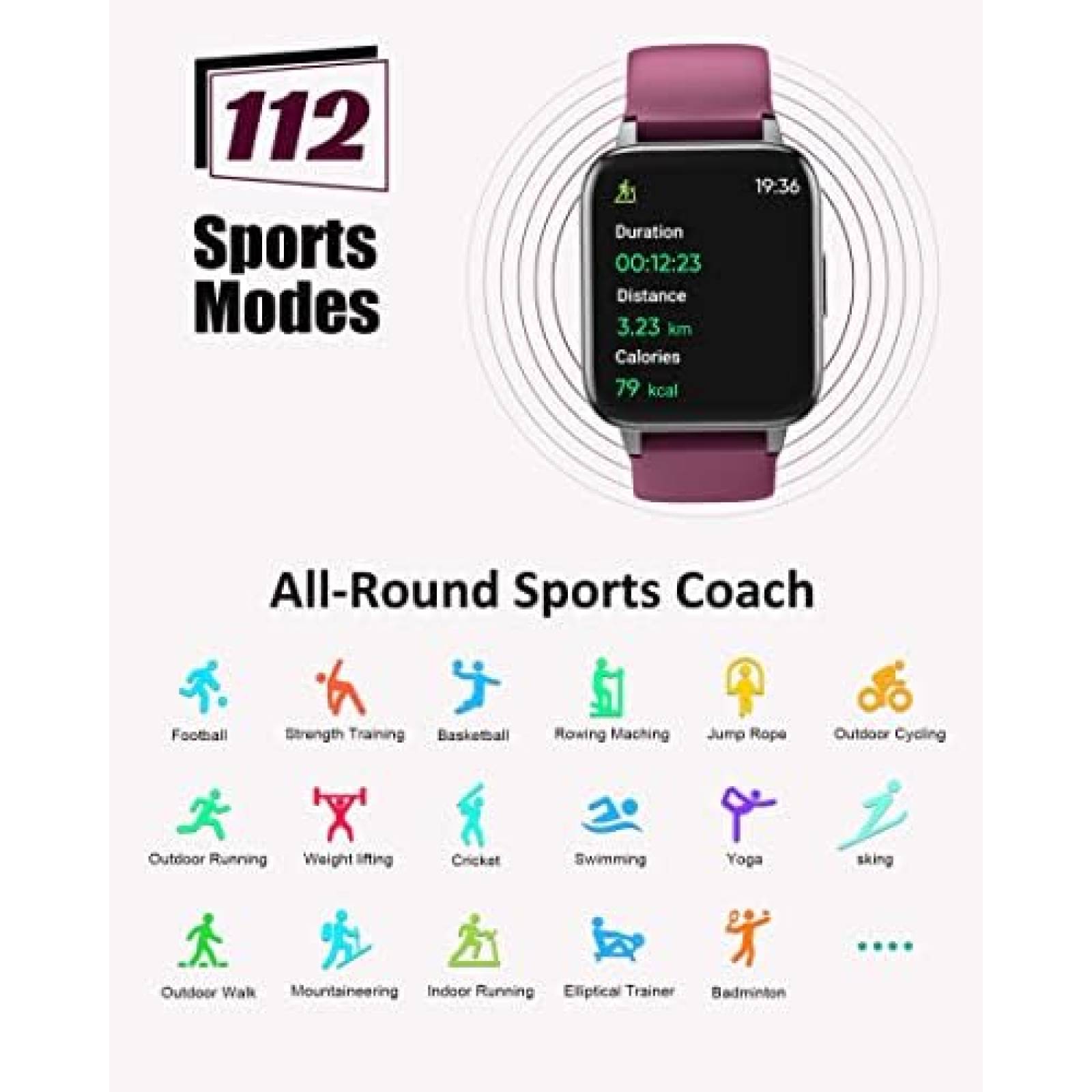 Smartwatch E Easiecom Rastreador de Actividad Fisica -Vino