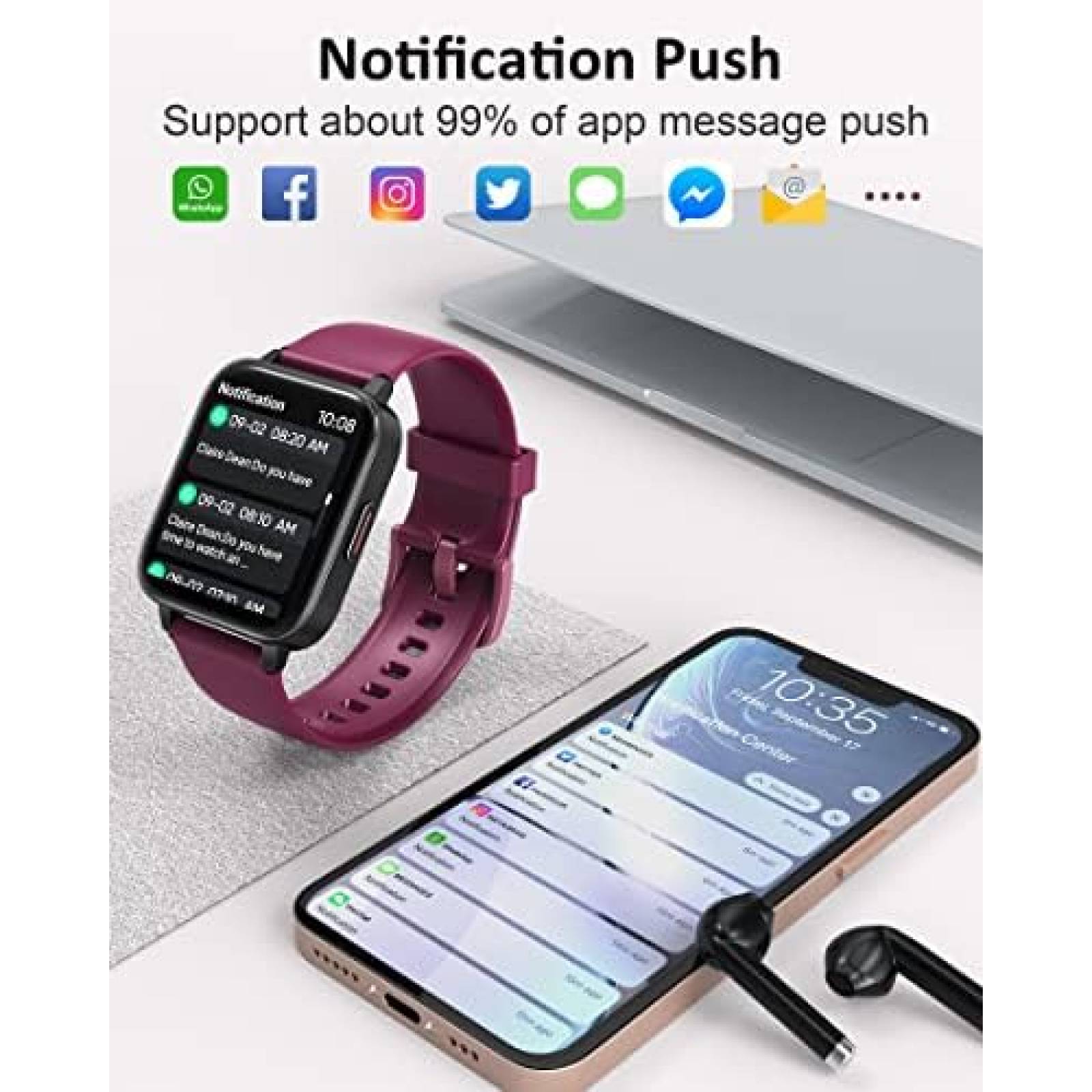 Smartwatch E Easiecom Rastreador de Actividad Fisica -Vino