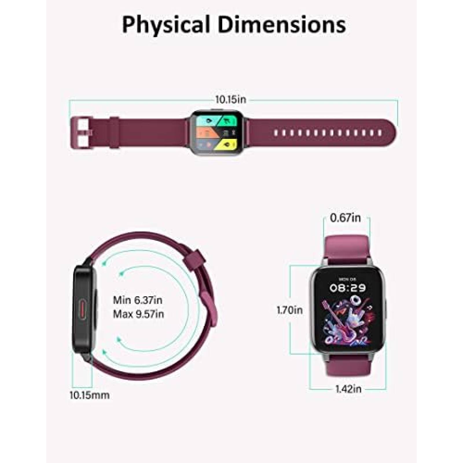 Smartwatch E Easiecom Rastreador de Actividad Fisica -Vino