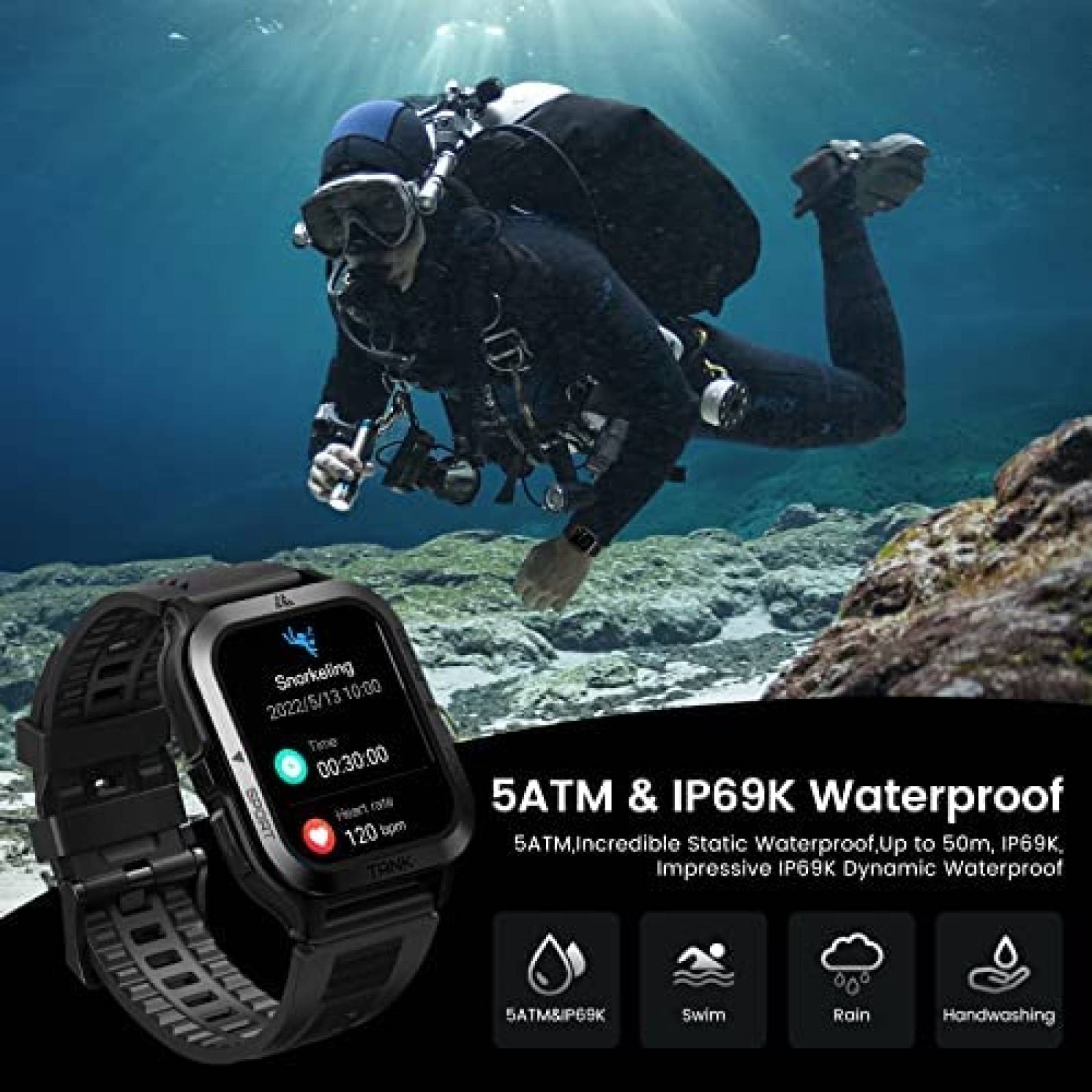 Smartwatch KOSPET M2 1.8'' HD Resiste al Agua SOS -Negro