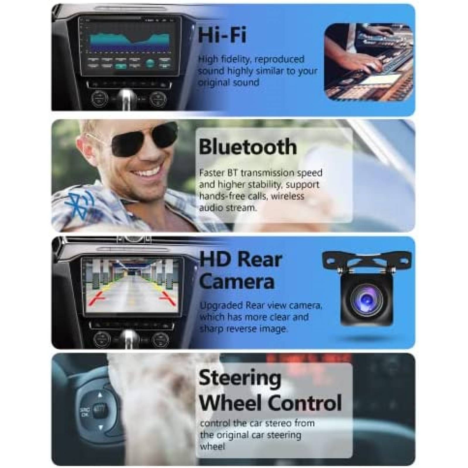Estereo de Coche METEESER Con Camara de Reversa -Negro
