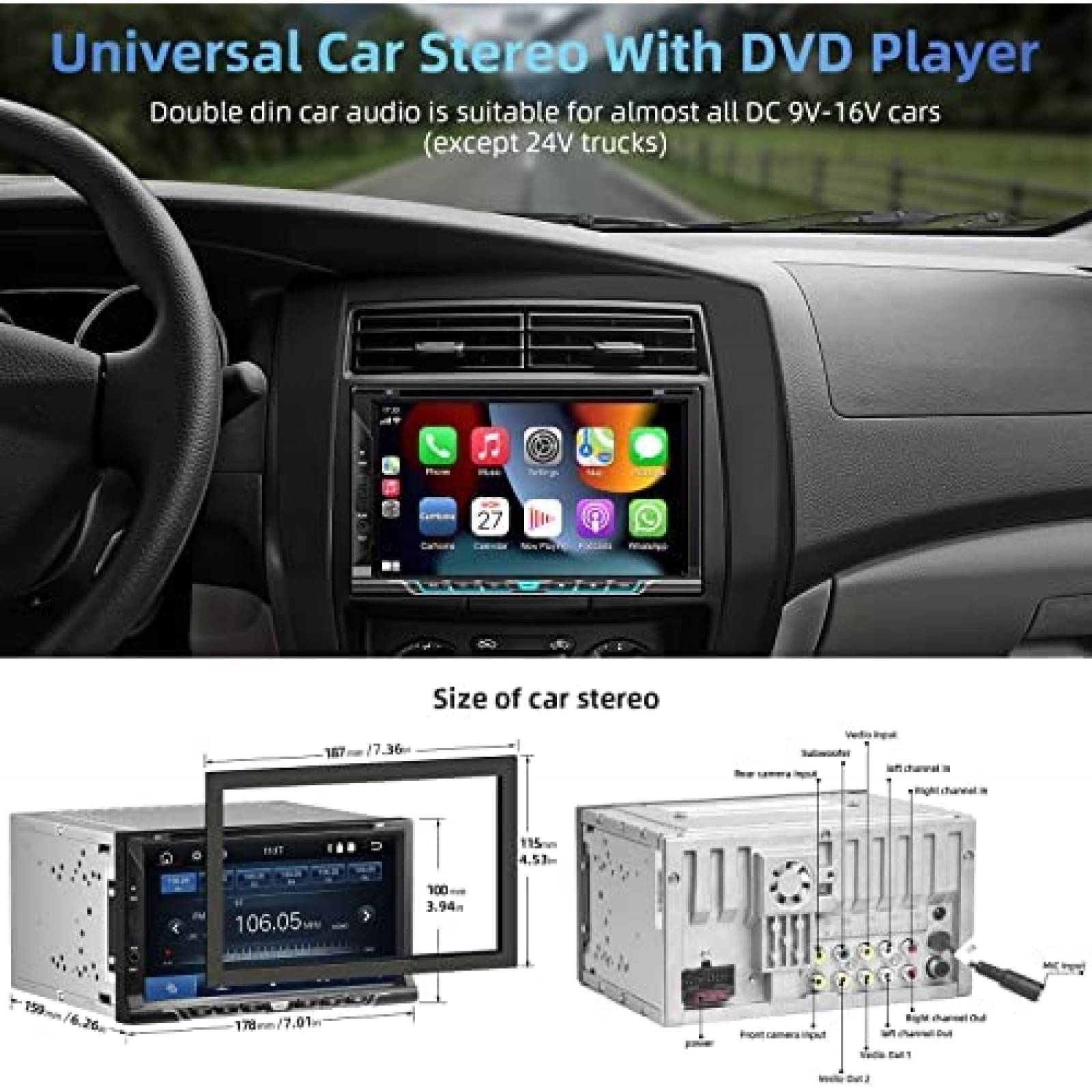 Estereo de Coche WOWiViD con Reproductor de CD/DVD -Negro