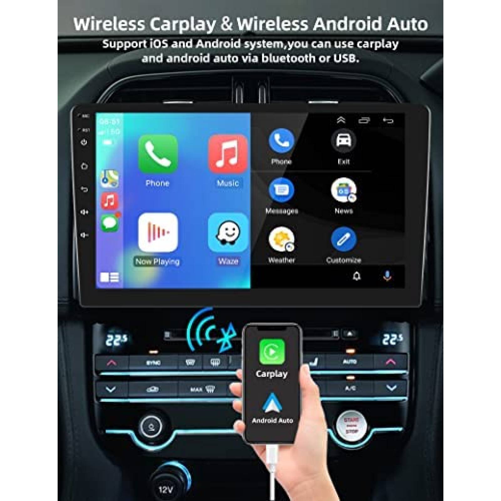Estereo De Coche PODOFO Double Din Inalambrico -Negro