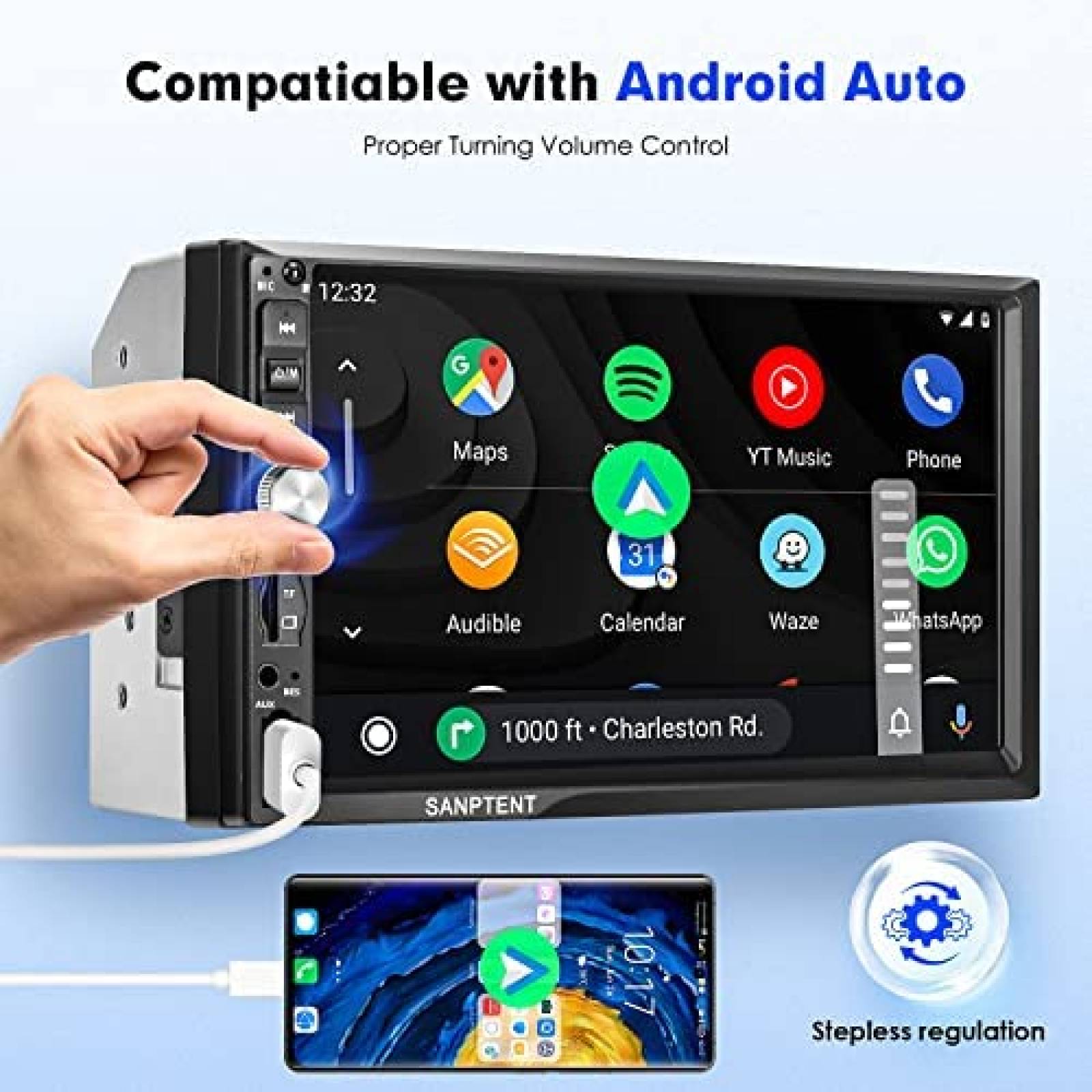 Estereo De Coche SANPTENT Doble Din Bluetooth 7 Pulgadas
