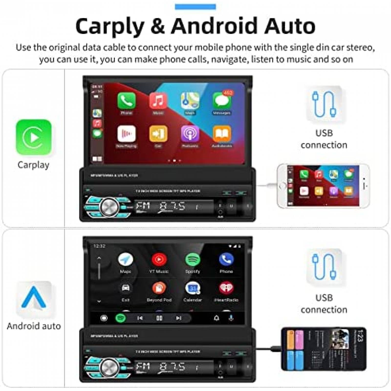 Estereo De Coche PODOFO Single Din Inalambrico Negro