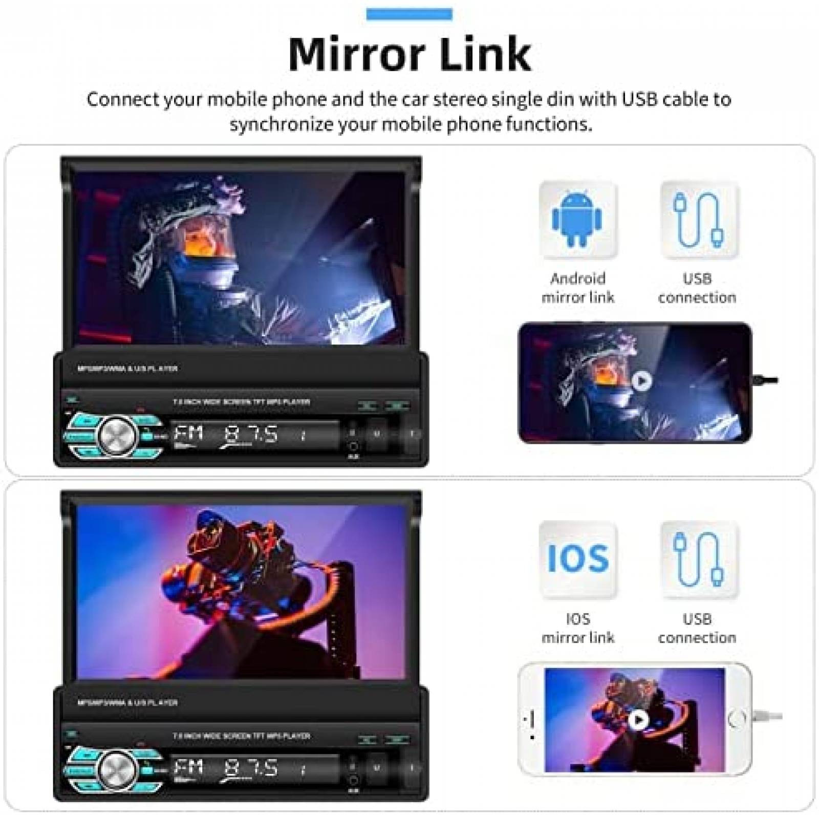 Estereo De Coche PODOFO Single Din Inalambrico Negro