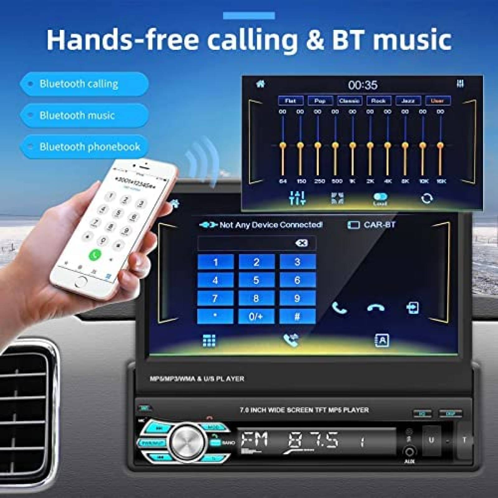 Estereo De Coche PODOFO Single Din Inalambrico Negro